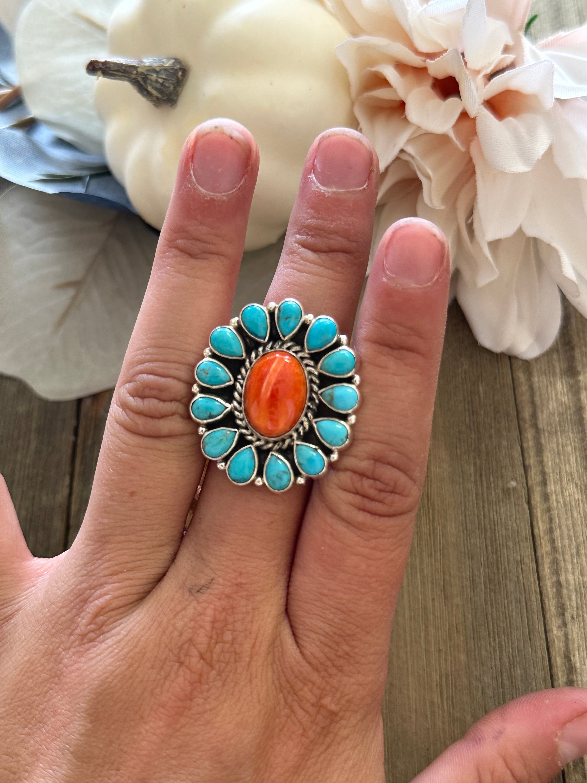 Southwest Handmade Multi Stone & Sterling Silver Adjustable Ring