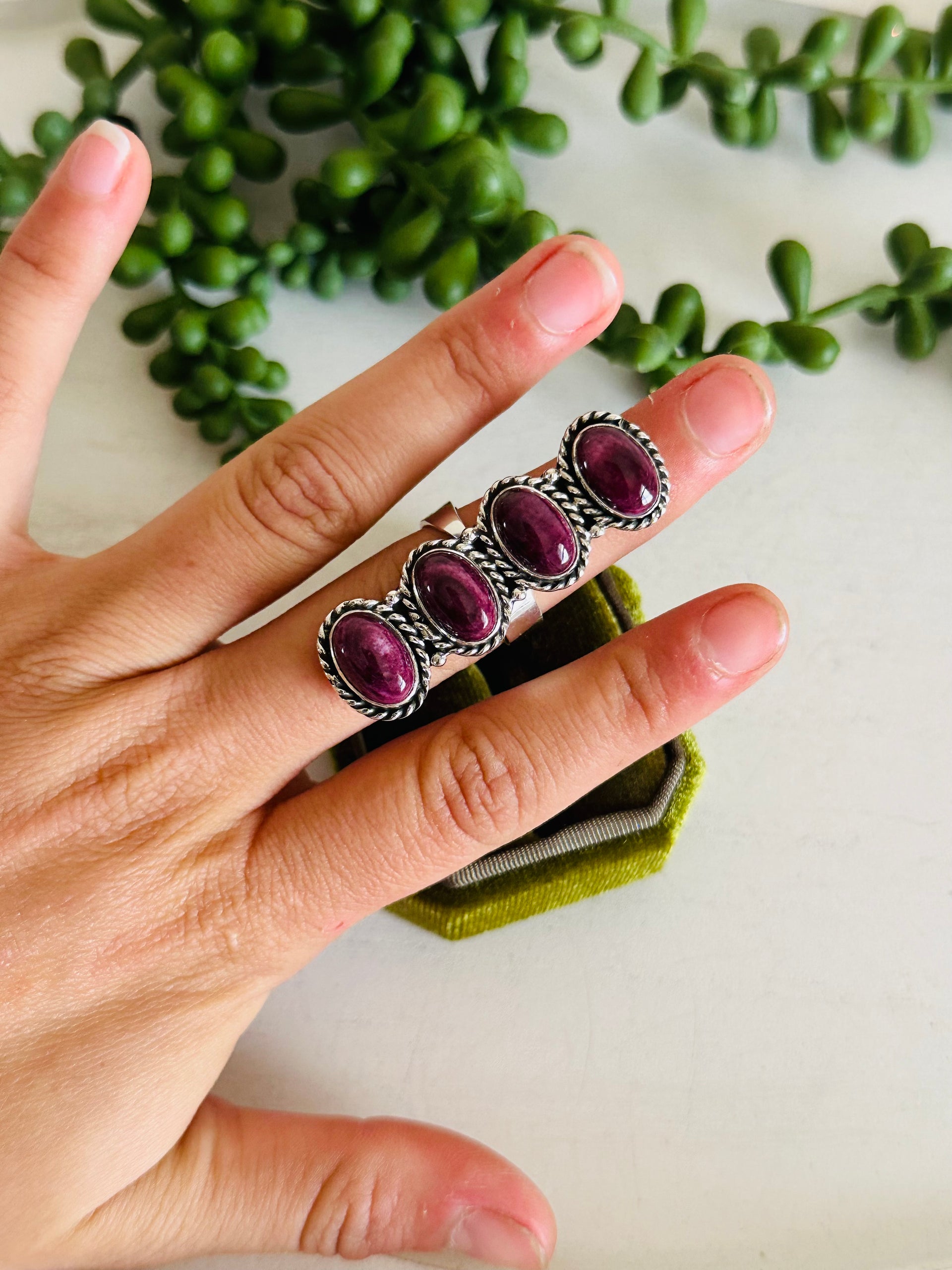 Southwest Handmade Purple Spiny Oyster & Sterling Silver Adjustable Cluster Ring