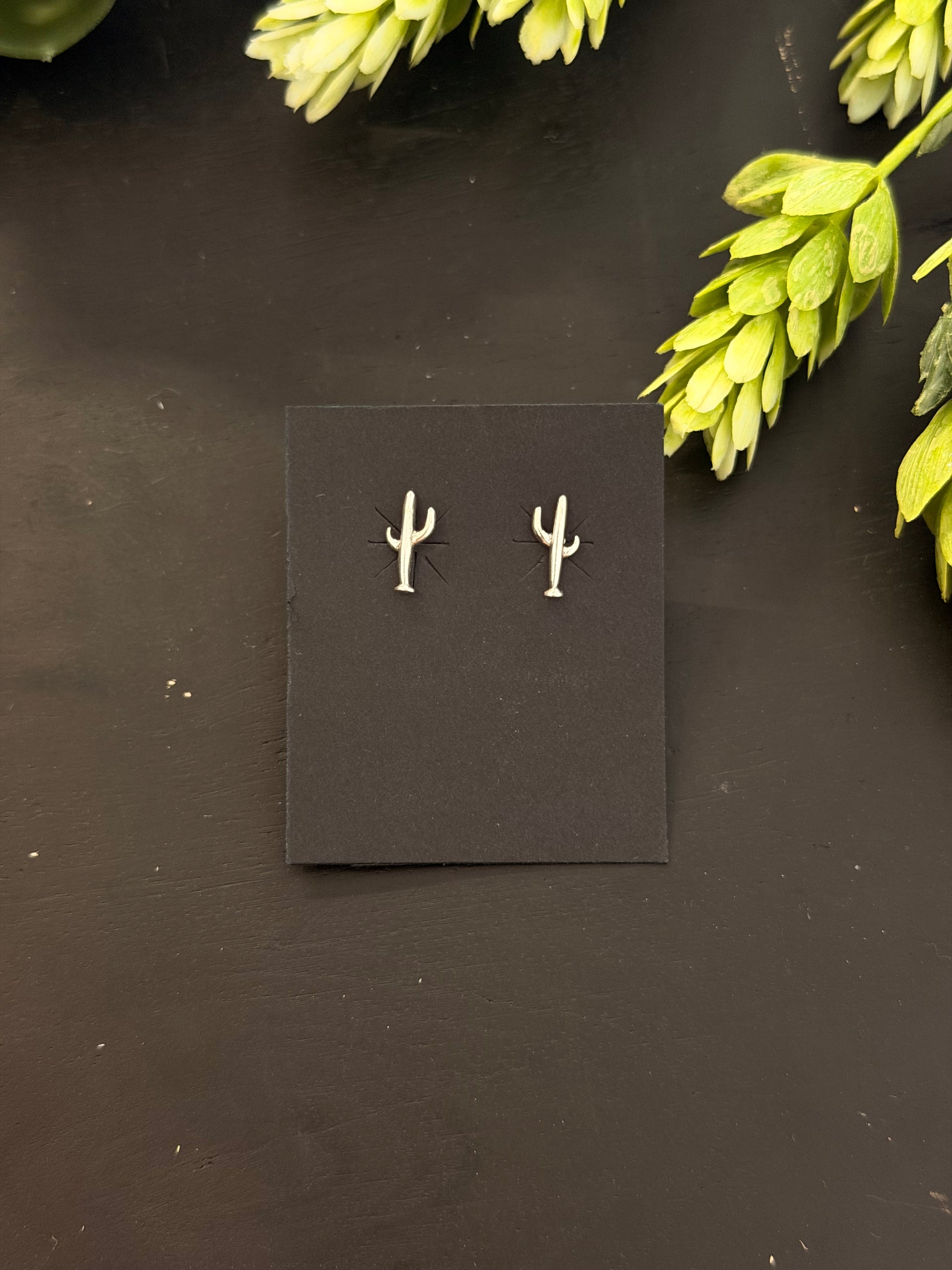 Navajo Made Sterling Silver Cast Post Saguaro Earrings