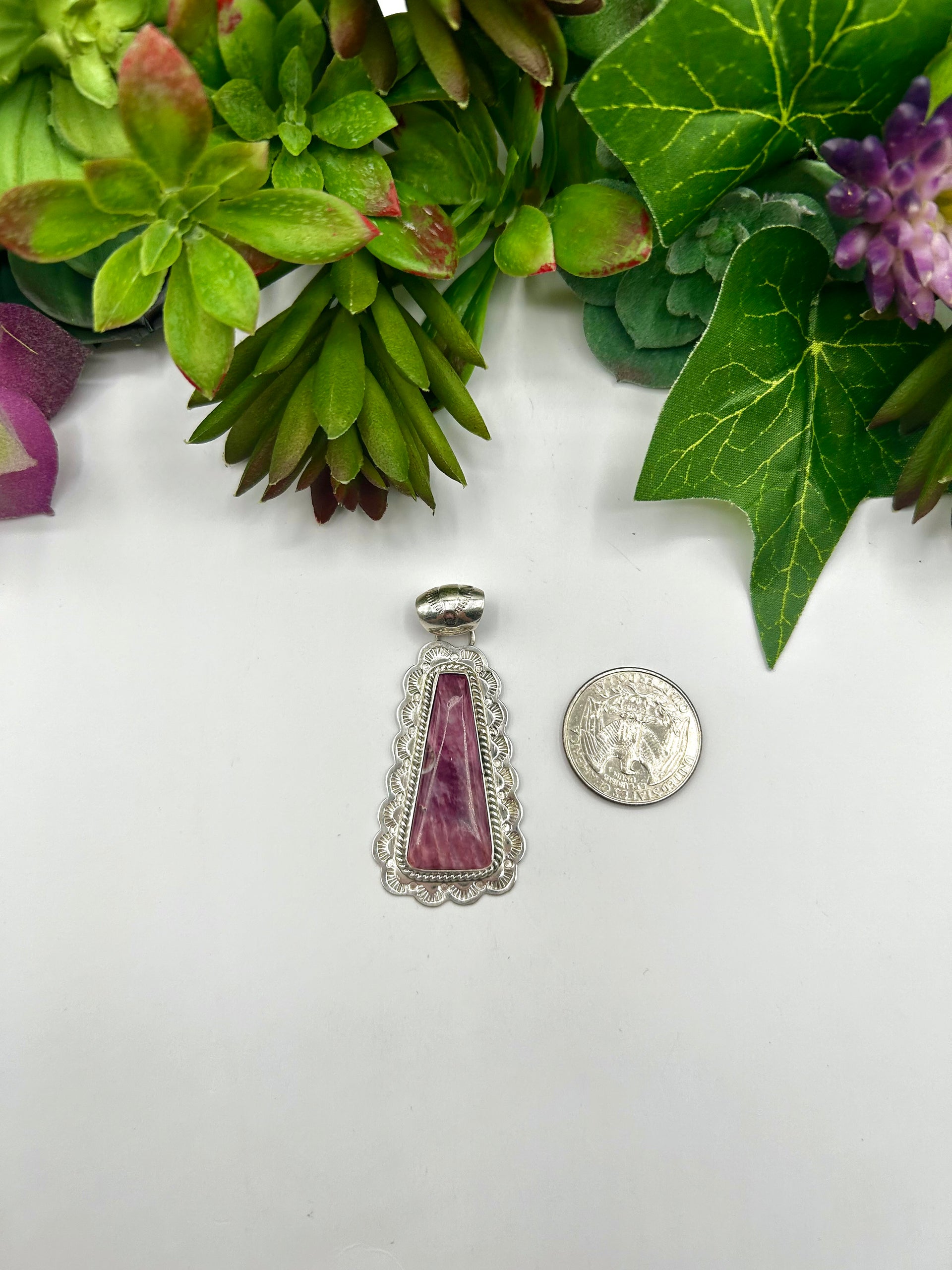 Navajo Made Purple Spiny Oyster & Sterling Silver Pendant