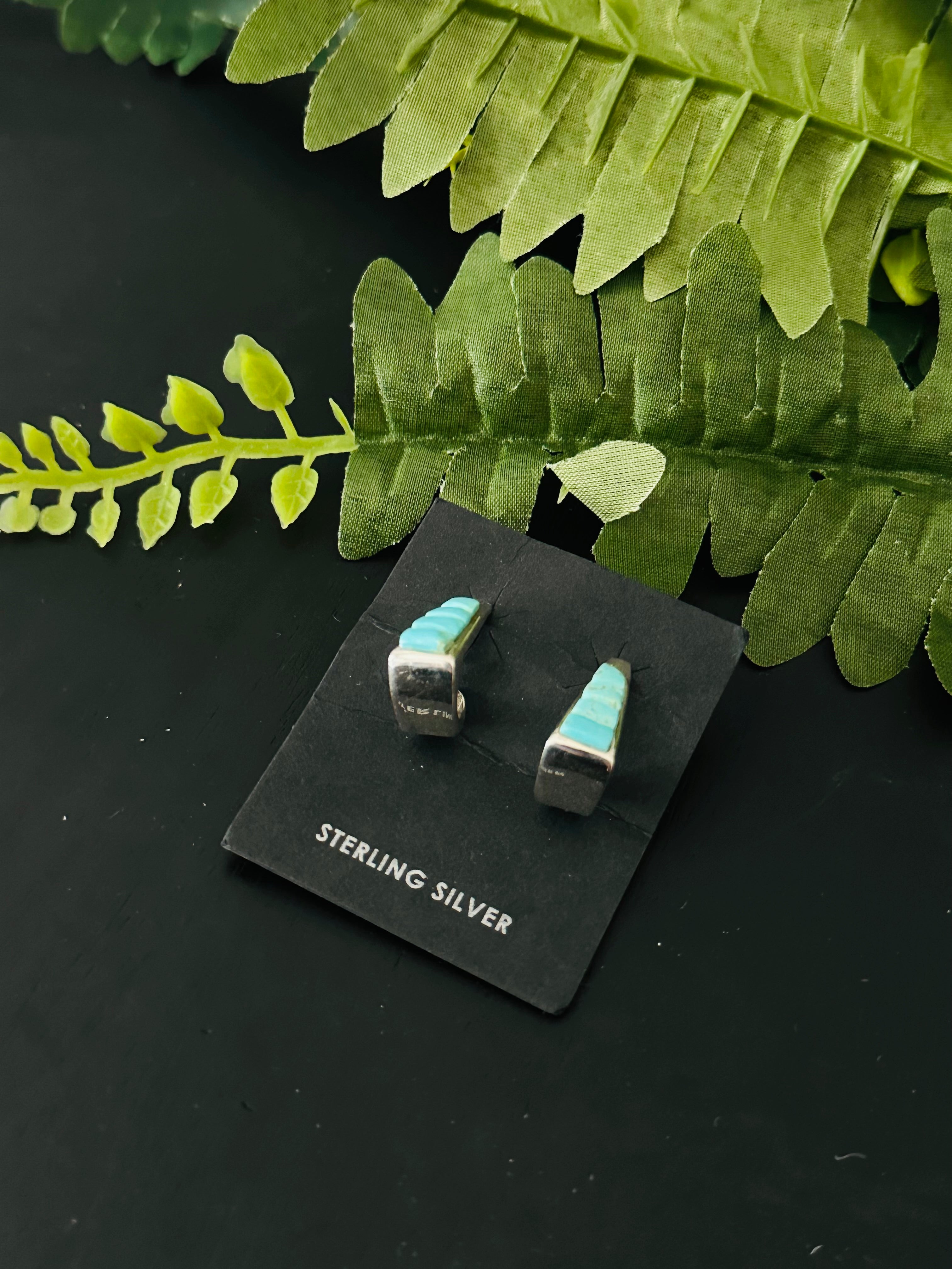 Navajo Made Turquoise & Sterling Silver Inlay Post Earrings