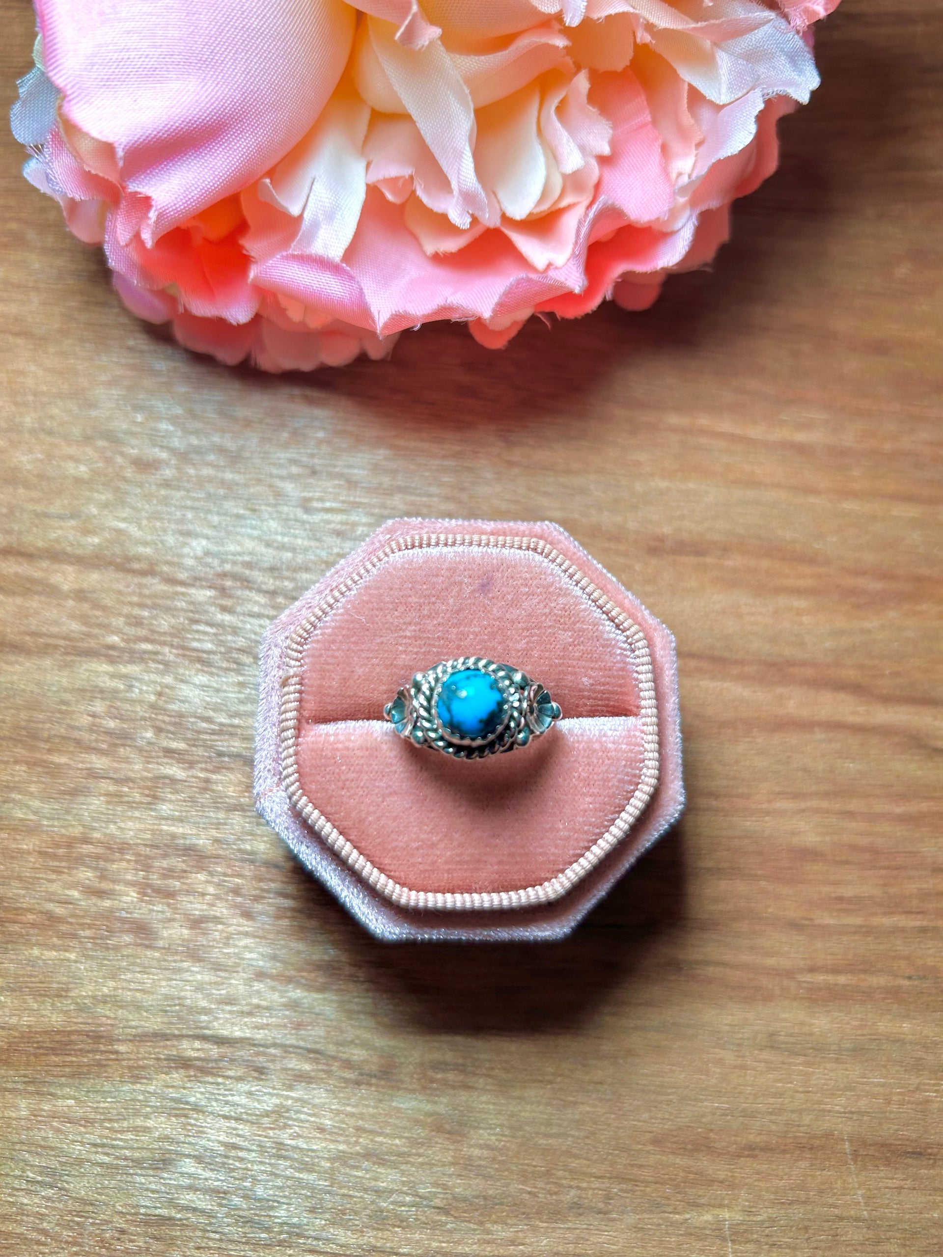 Navajo Made Kingman Turquoise & Sterling Silver Ring Size 6.5