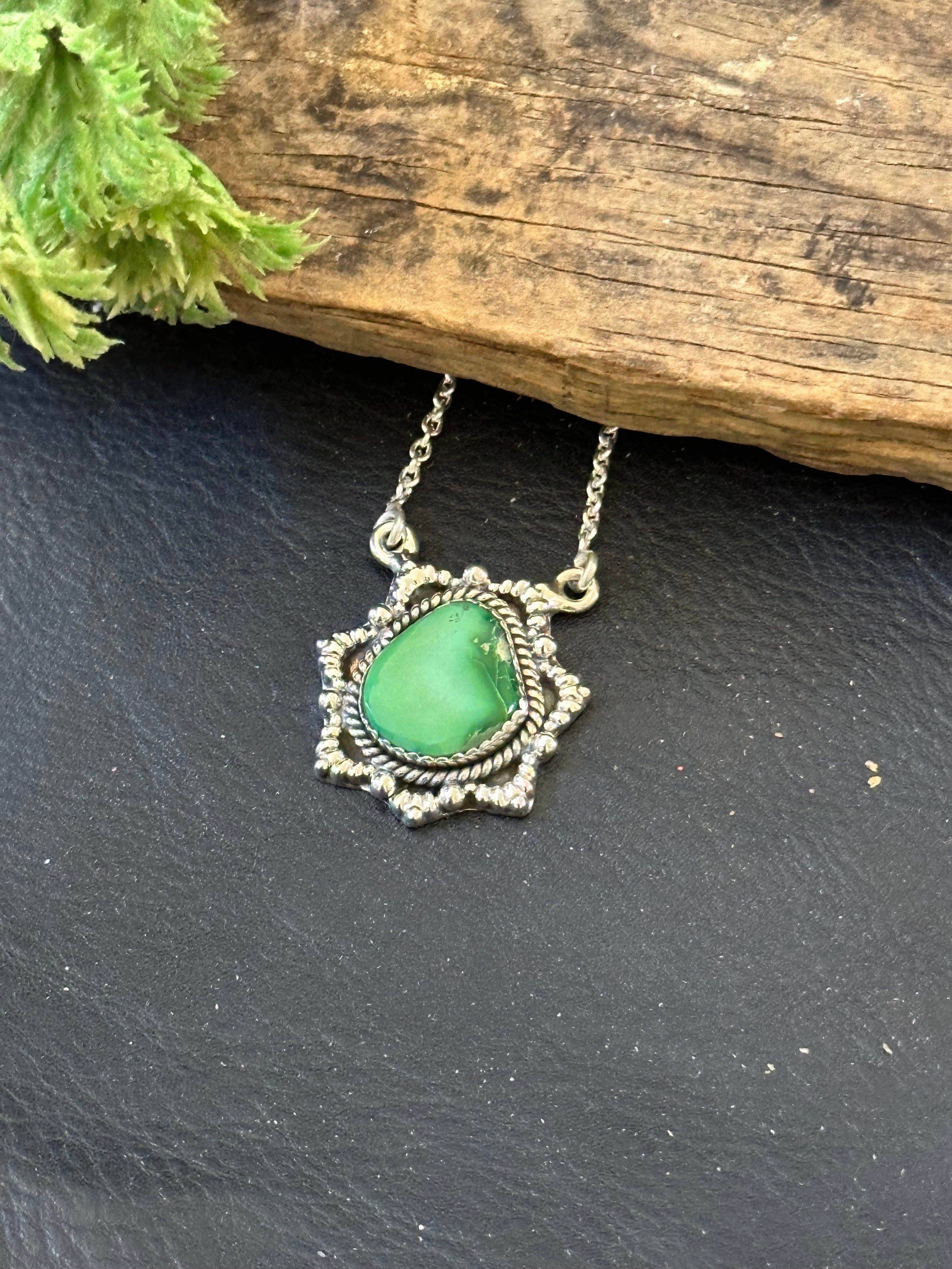 Southwest Handmade Emerald Valley Turquoise & Sterling Silver Necklace