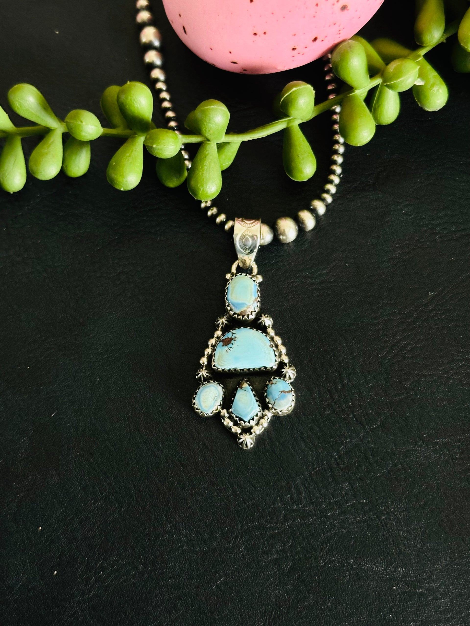 Southwest Handmade Golden Hills Turquoise & Sterling Silver Cluster Pendant
