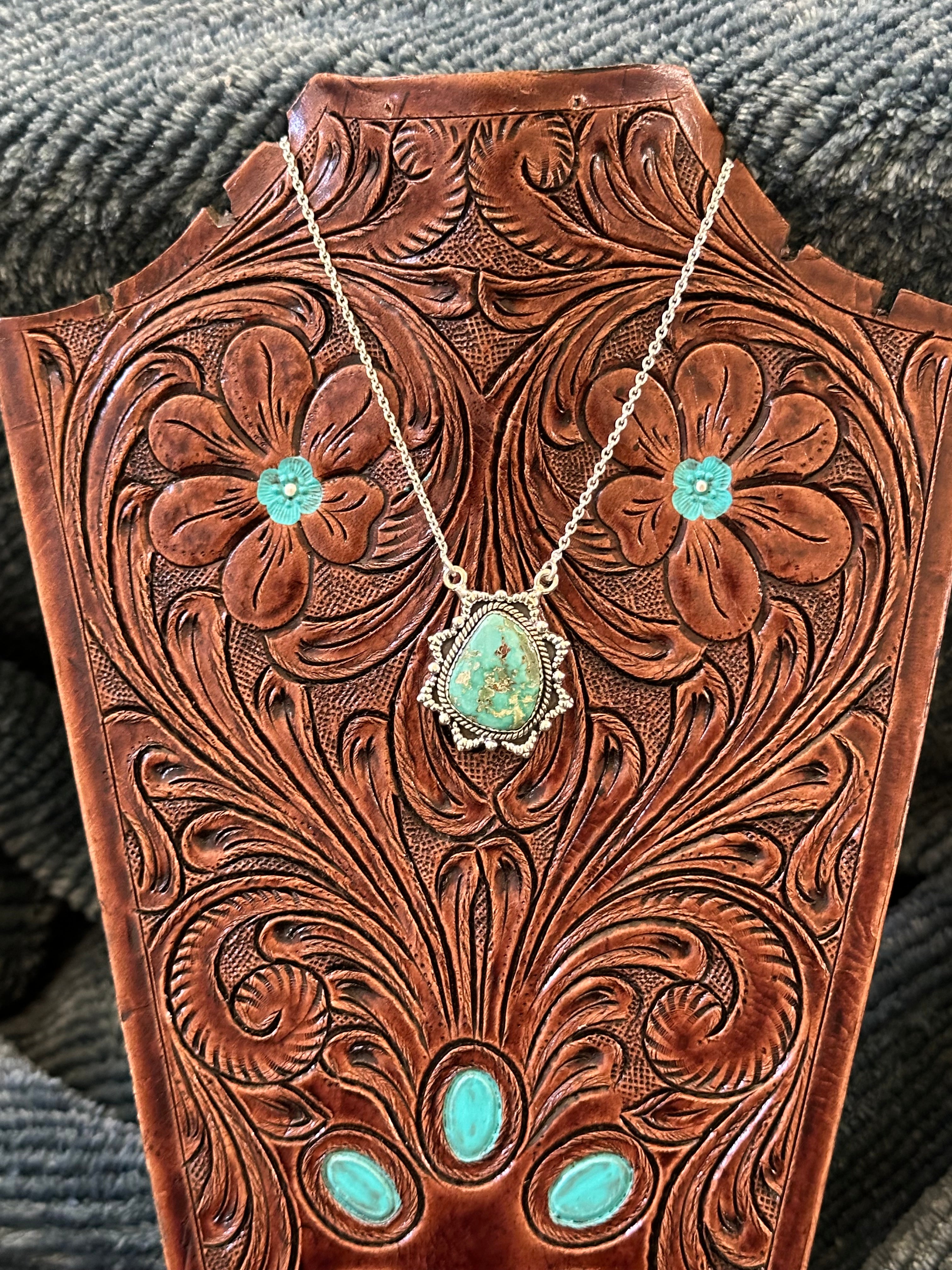 Southwest Handmade Emerald Valley Turquoise & Sterling Silver Necklace