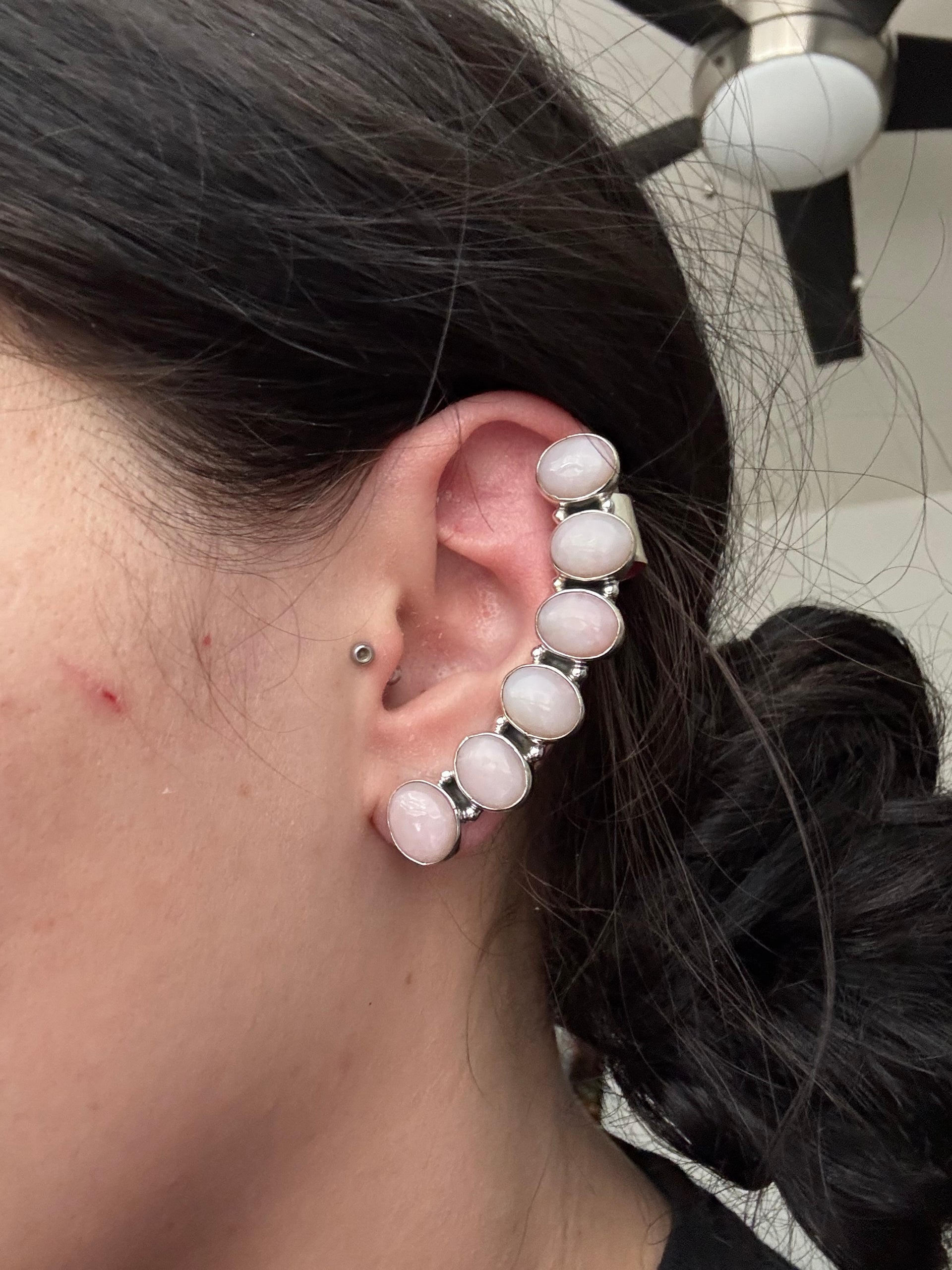 Southwest Handmade Peruvian Pink Opal & Sterling Silver Post Ear Climber Earrings