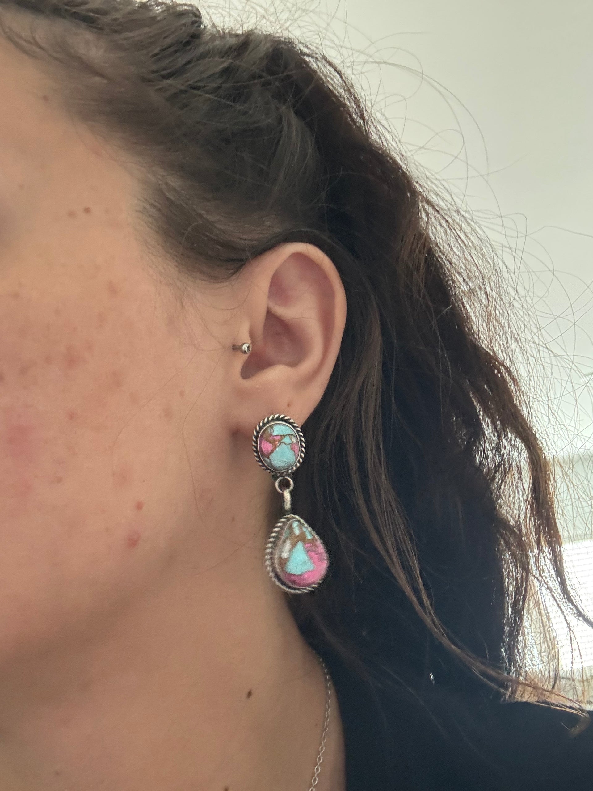 Freda Martinez Cotton Candy Composite & Sterling Silver Post Dangle Earrings