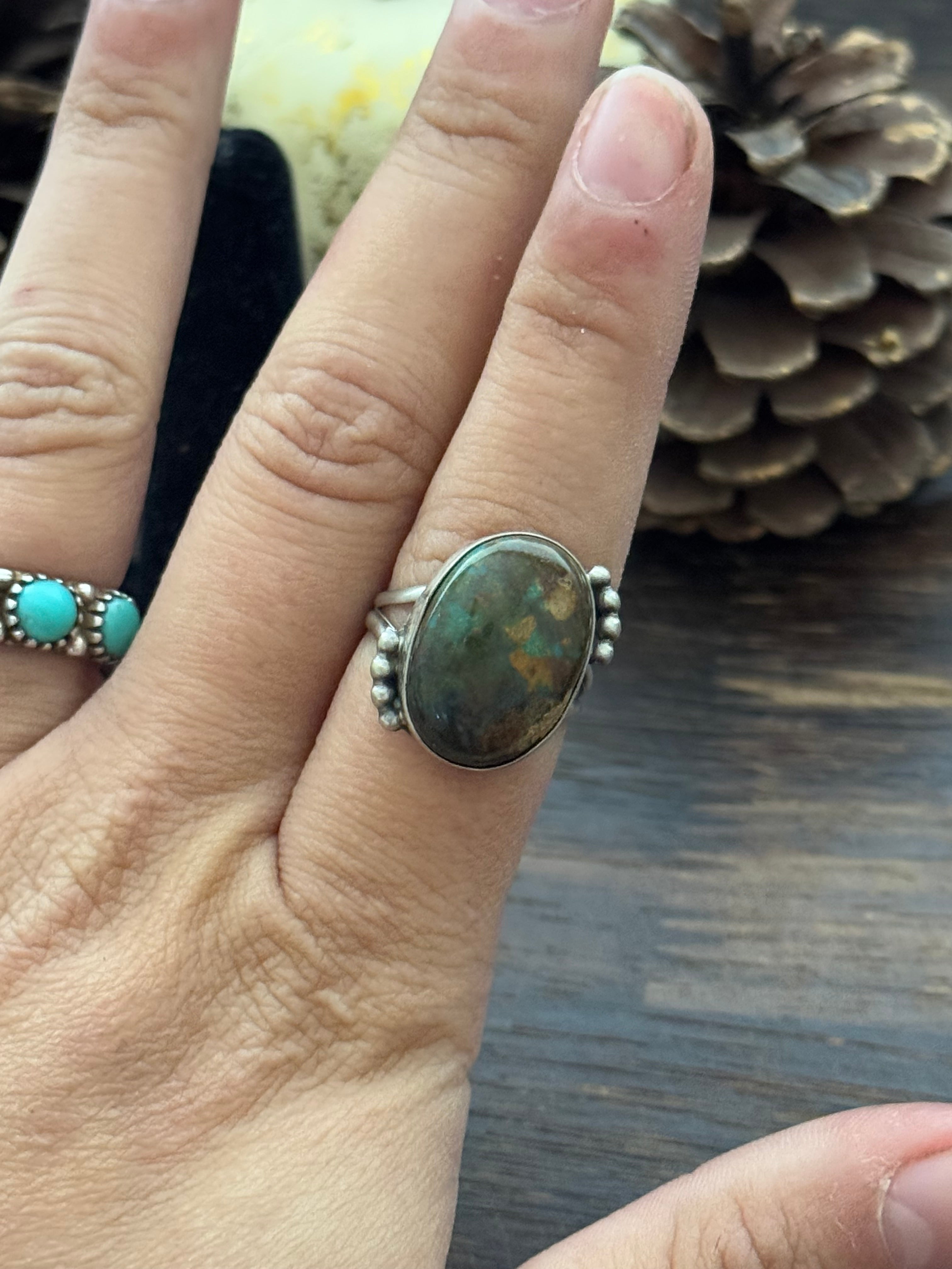 Navajo Made Turquoise Mountain & Sterling Silver Ring Size 7