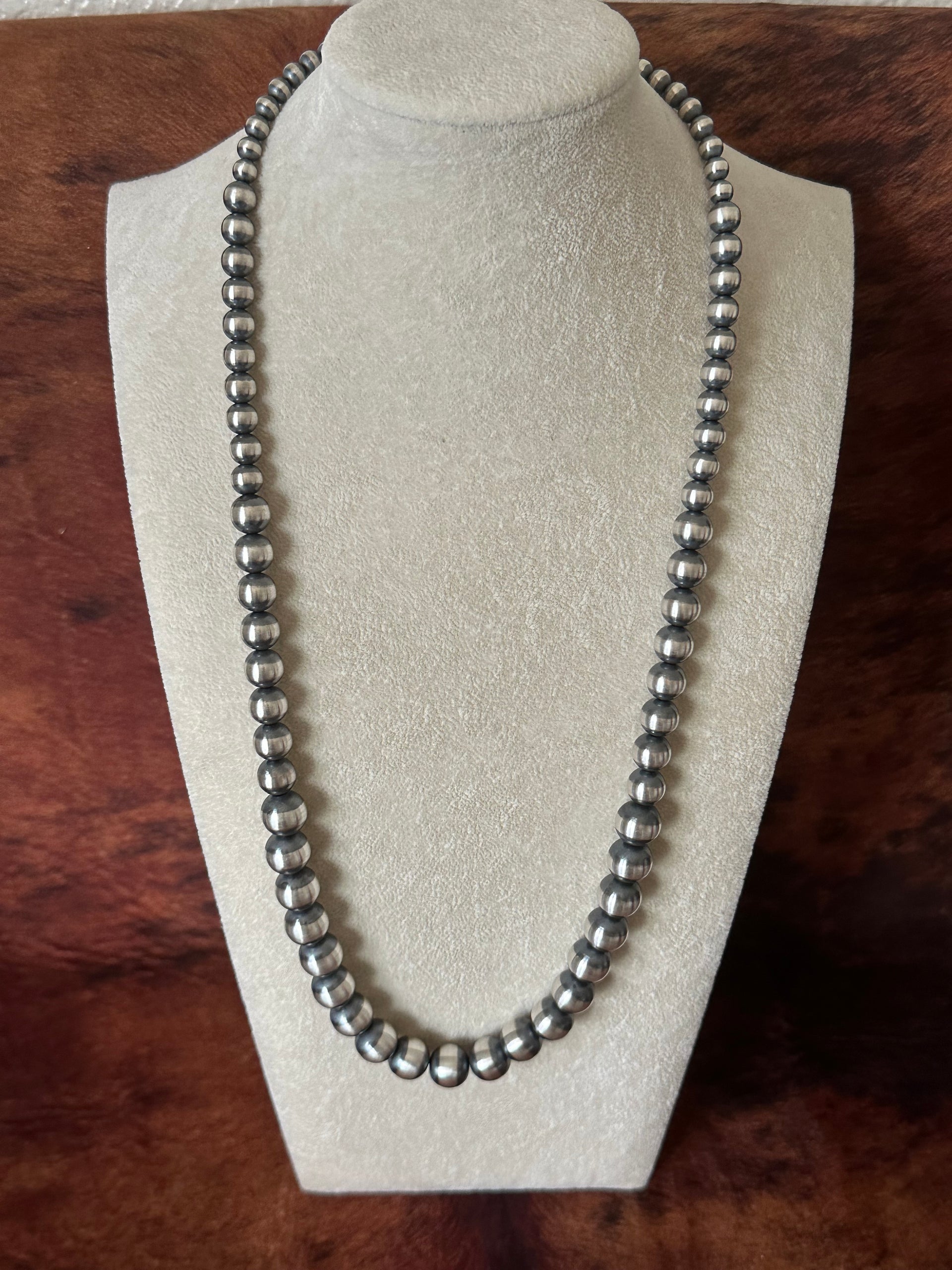 Navajo Strung 6 MM-12 MM Graduated Sterling Silver Pearls Beaded Necklace