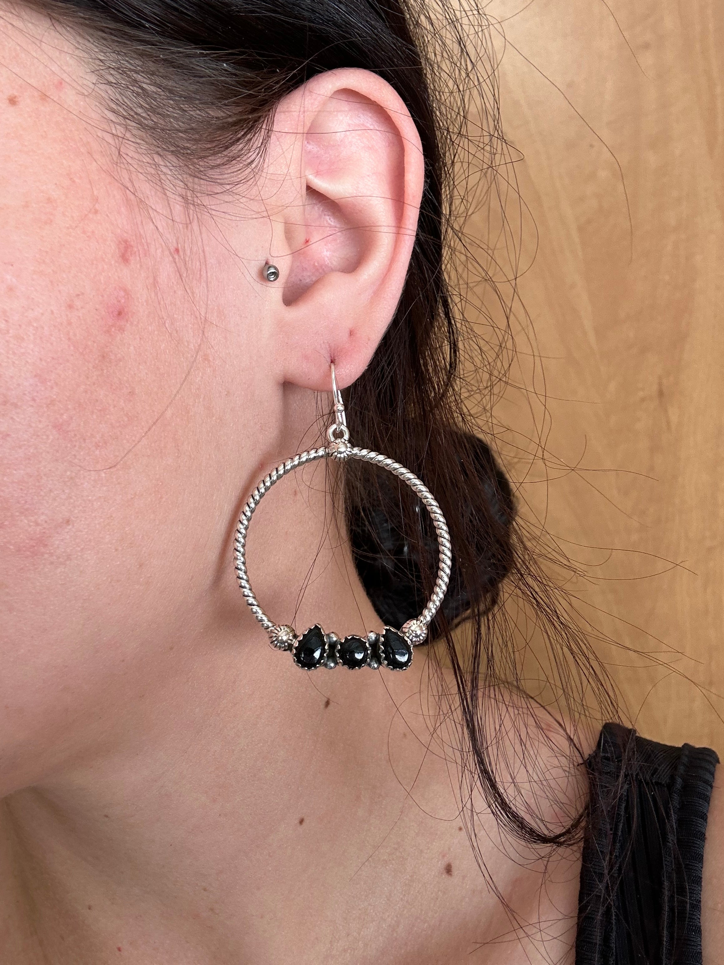 Southwest Handmade Onyx & Sterling Silver Dangle Earrings