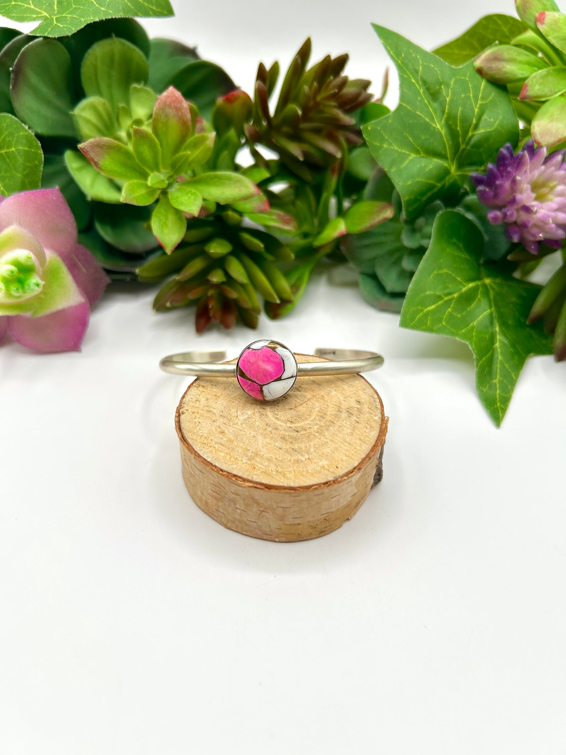 Navajo Made Cotton Candy Dahlia & Sterling Silver Cuff Bracelet