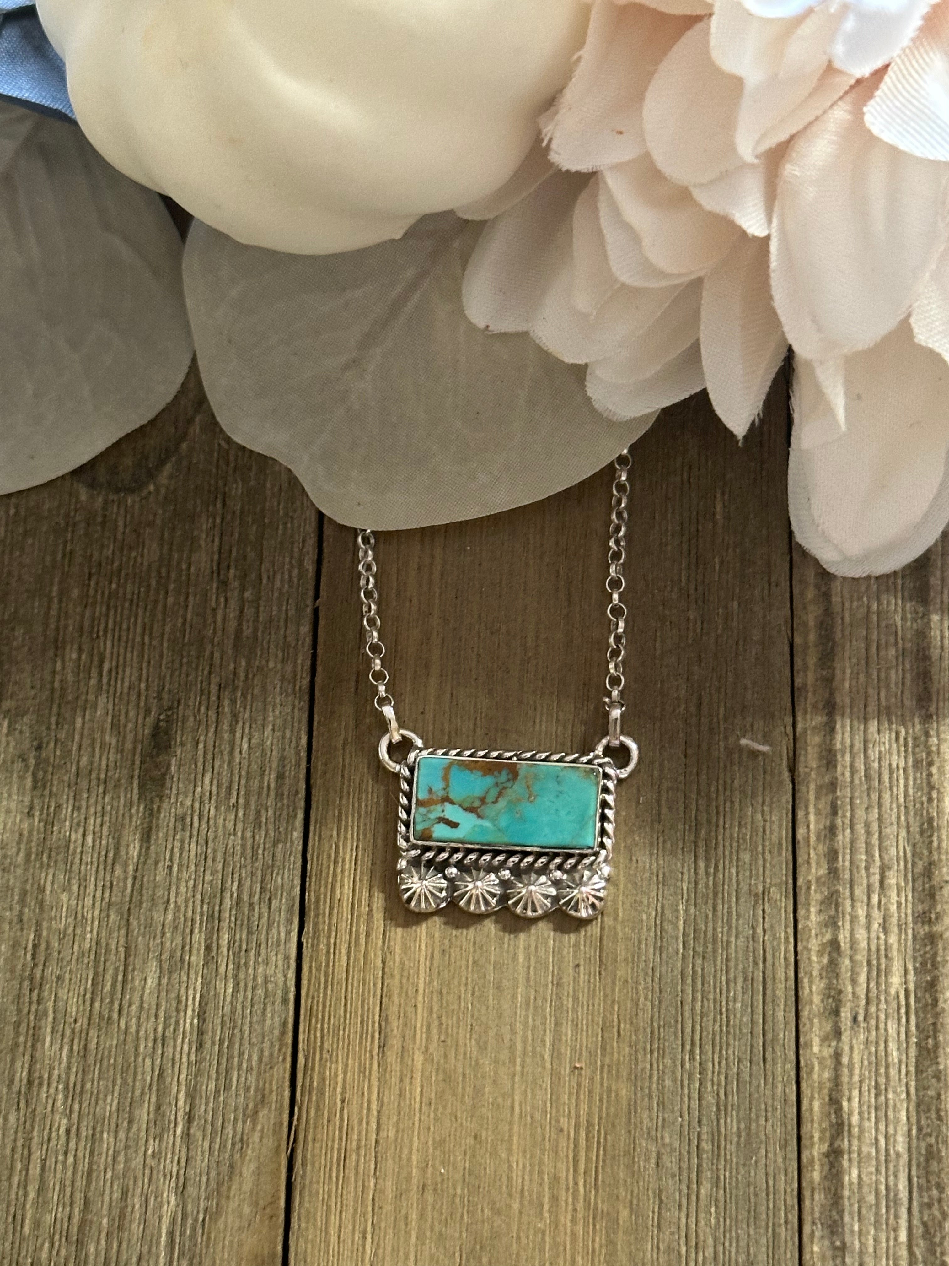 Southwest Handmade Kingman Turquoise & Sterling Silver Bar Necklace