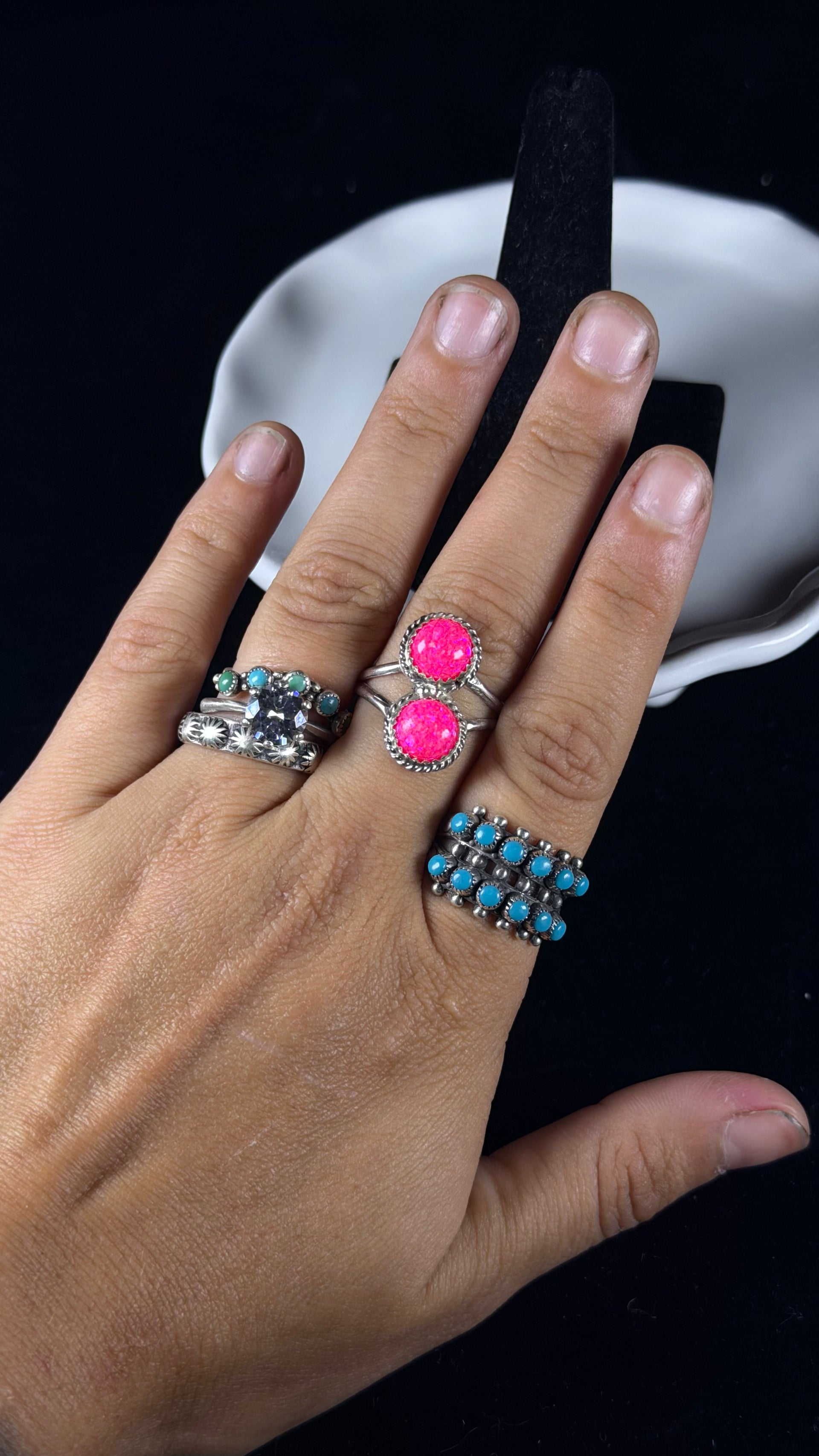 Navajo Made Pink Opal (Man Made) & Sterling Silver Ring