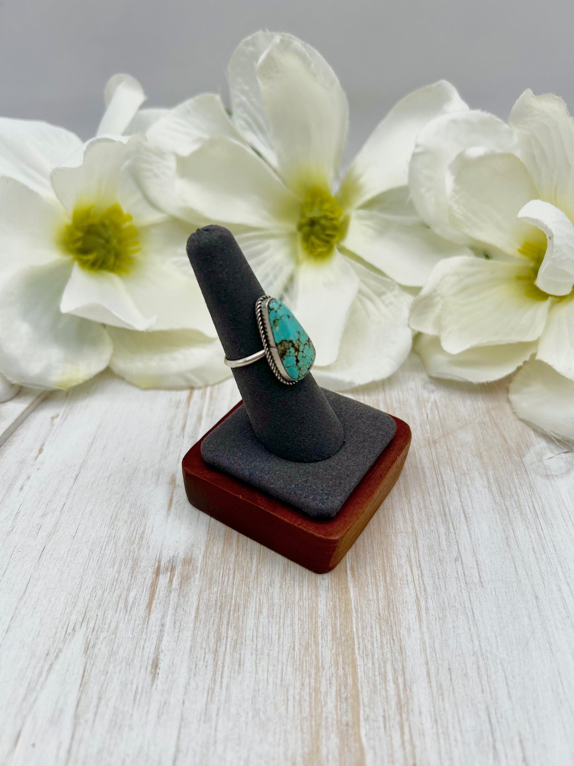 Navajo Made #8 Turquoise & Sterling Silver Ring Size 7