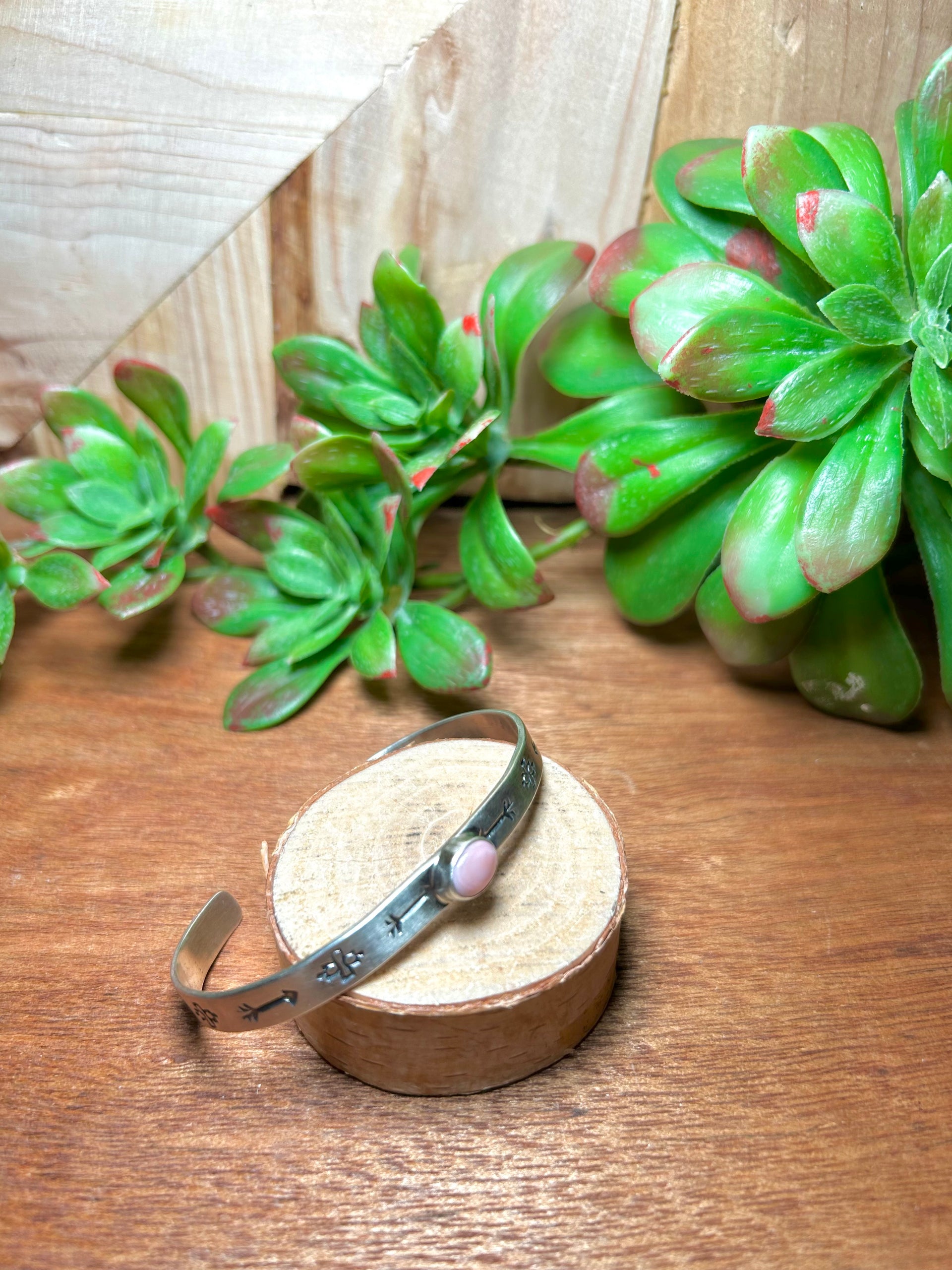 Navajo Made Pink Conch & Sterling Silver Cuff Bracelet