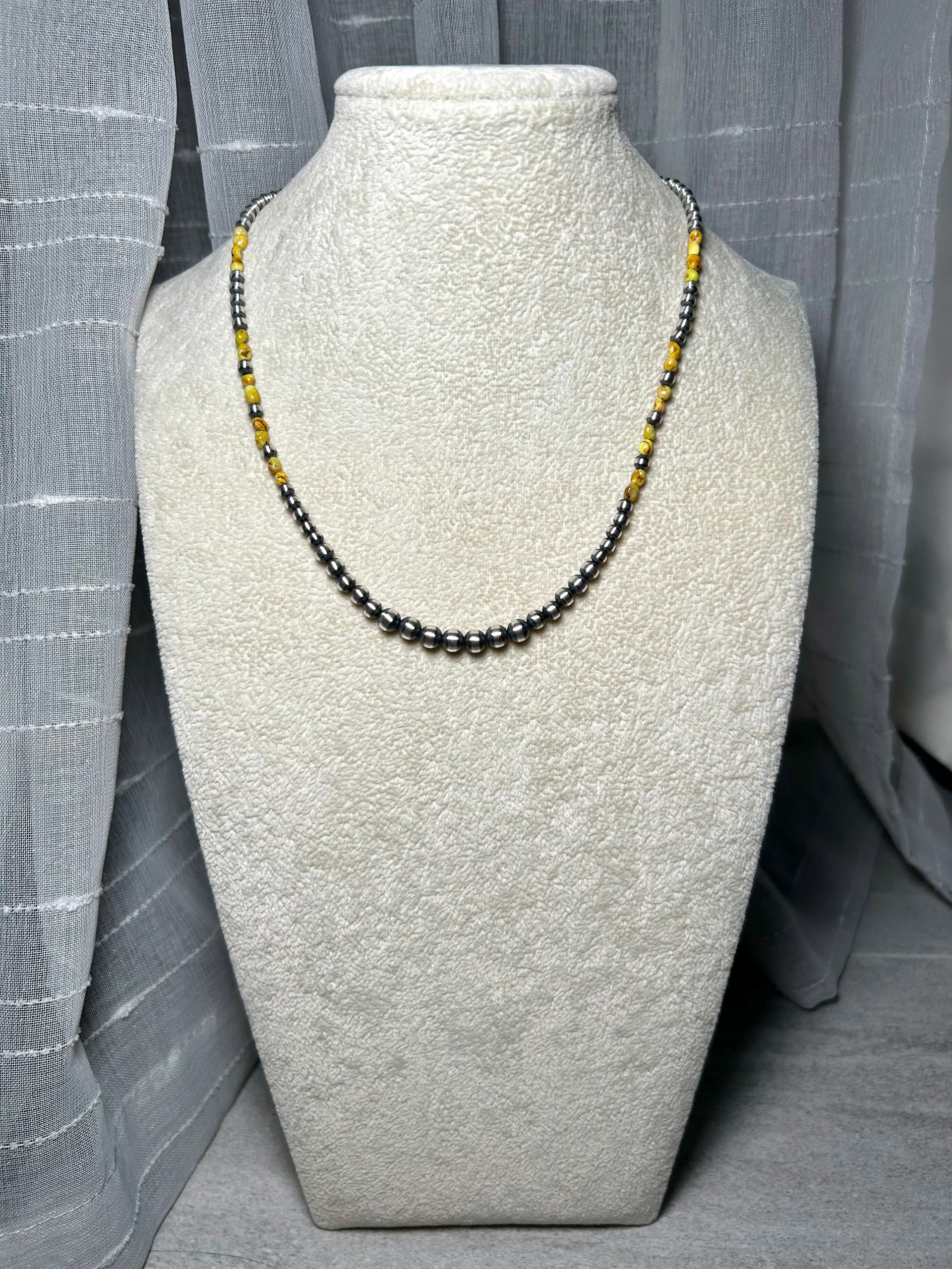 Navajo Strung Palomino Variscite & Sterling Silver Necklace