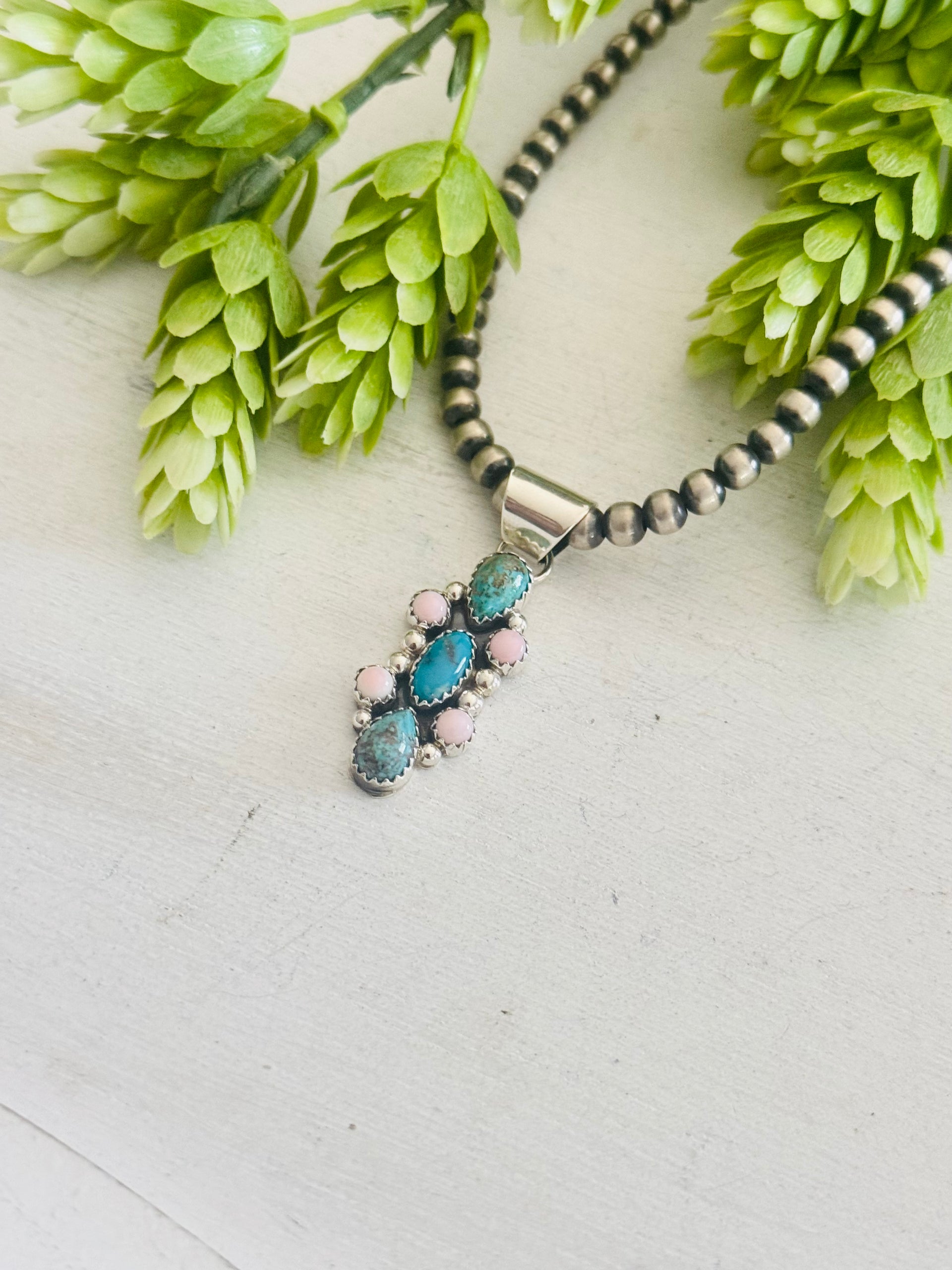 Navajo Made Multi Stone  & Sterling Silver Cluster Pendant