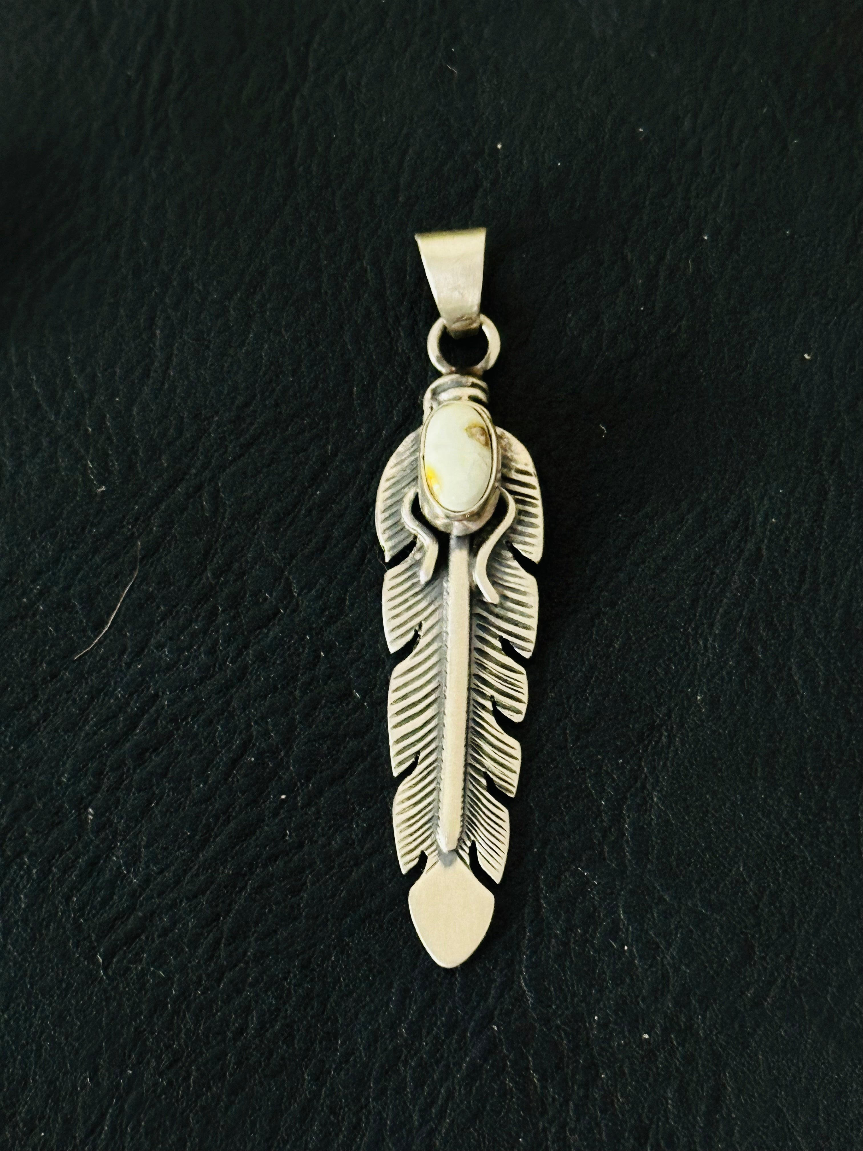 Jereme Delgarito Palomino Variscite & Sterling Silver Feather Pendant