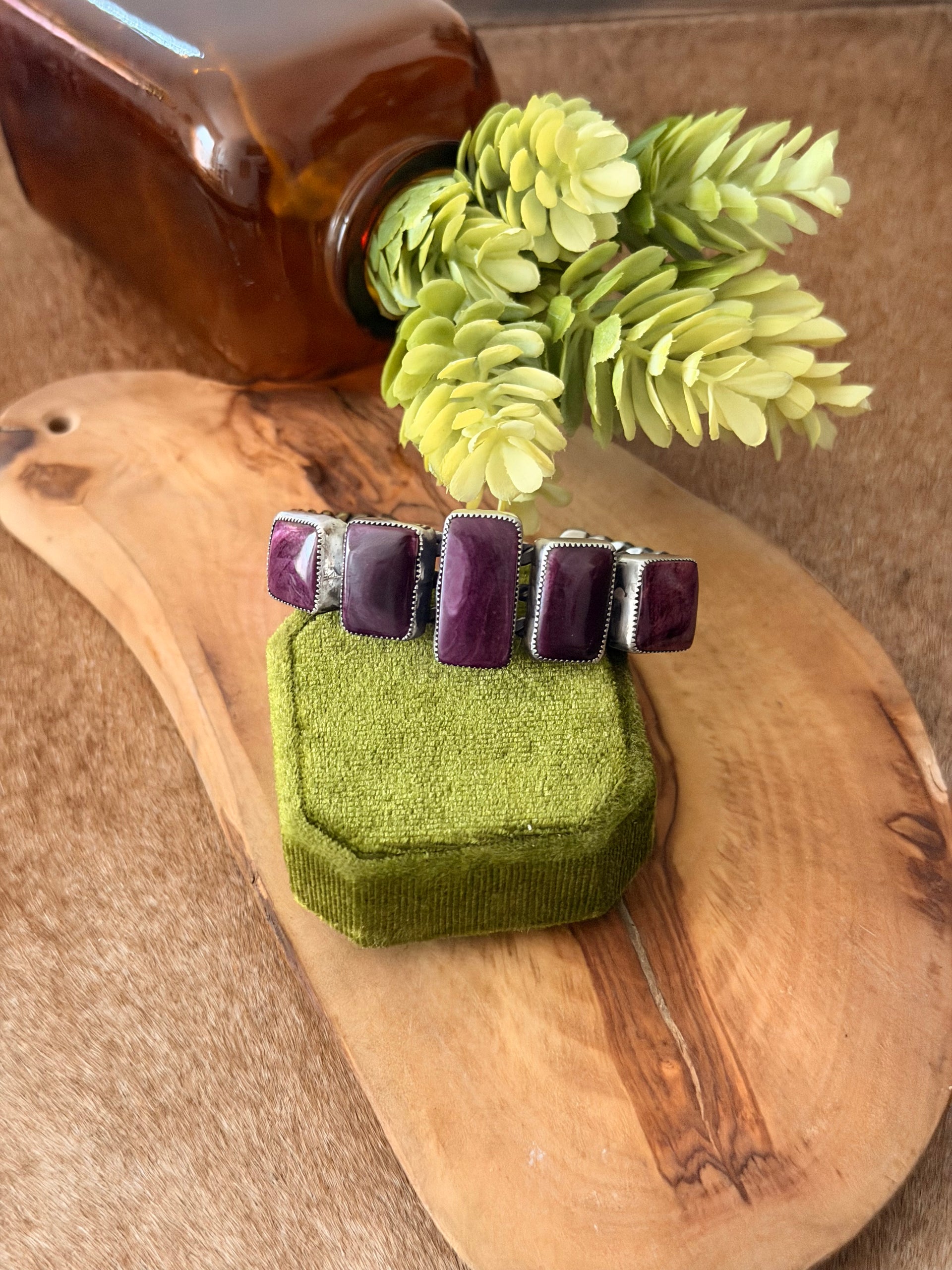 Navajo Made Purple Spiny Oyster & Sterling Silver Cuff Bracelet
