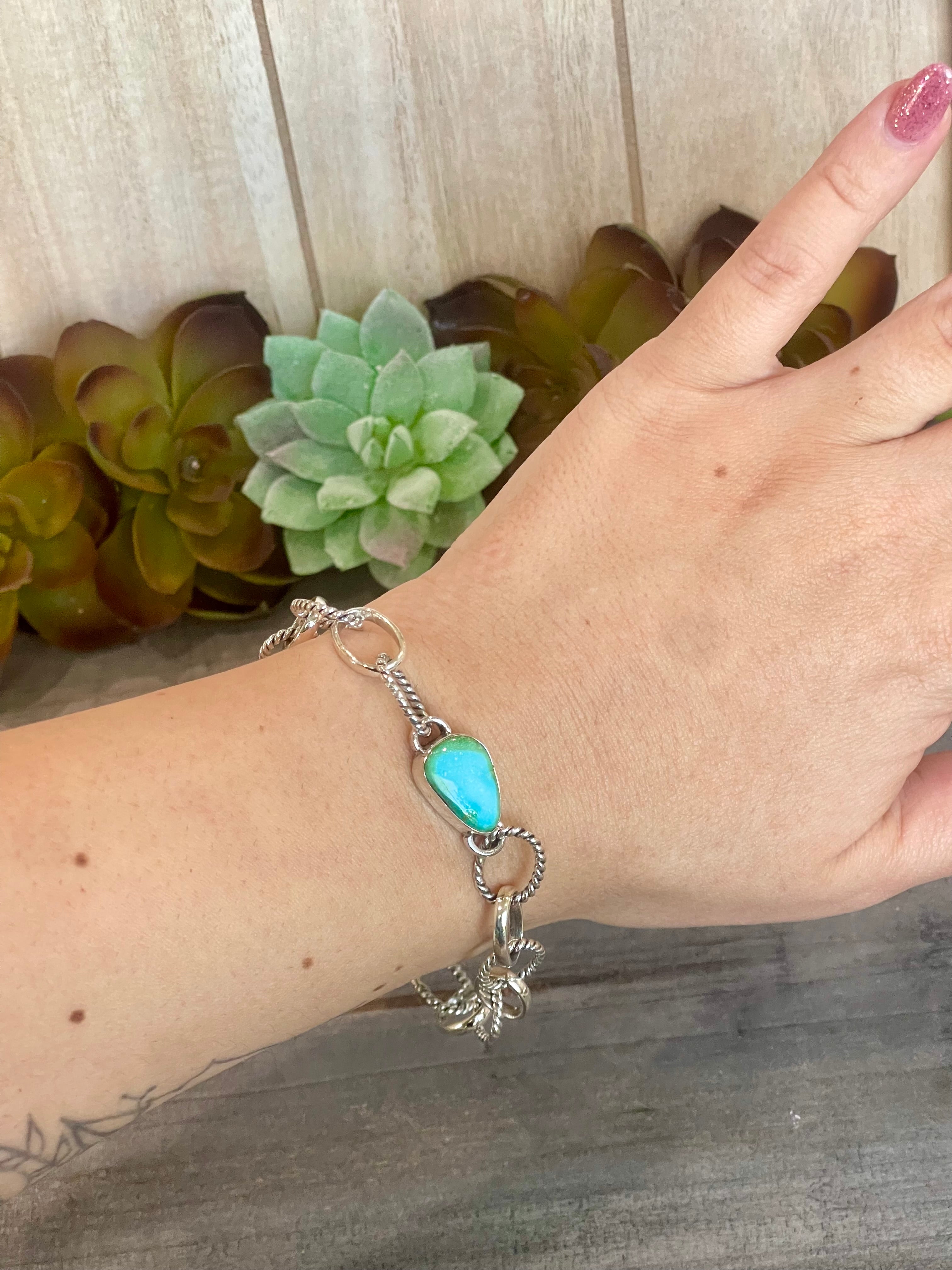 Southwest Handmade Sonoran Mountain Turquoise & Sterling Silver Bracelet