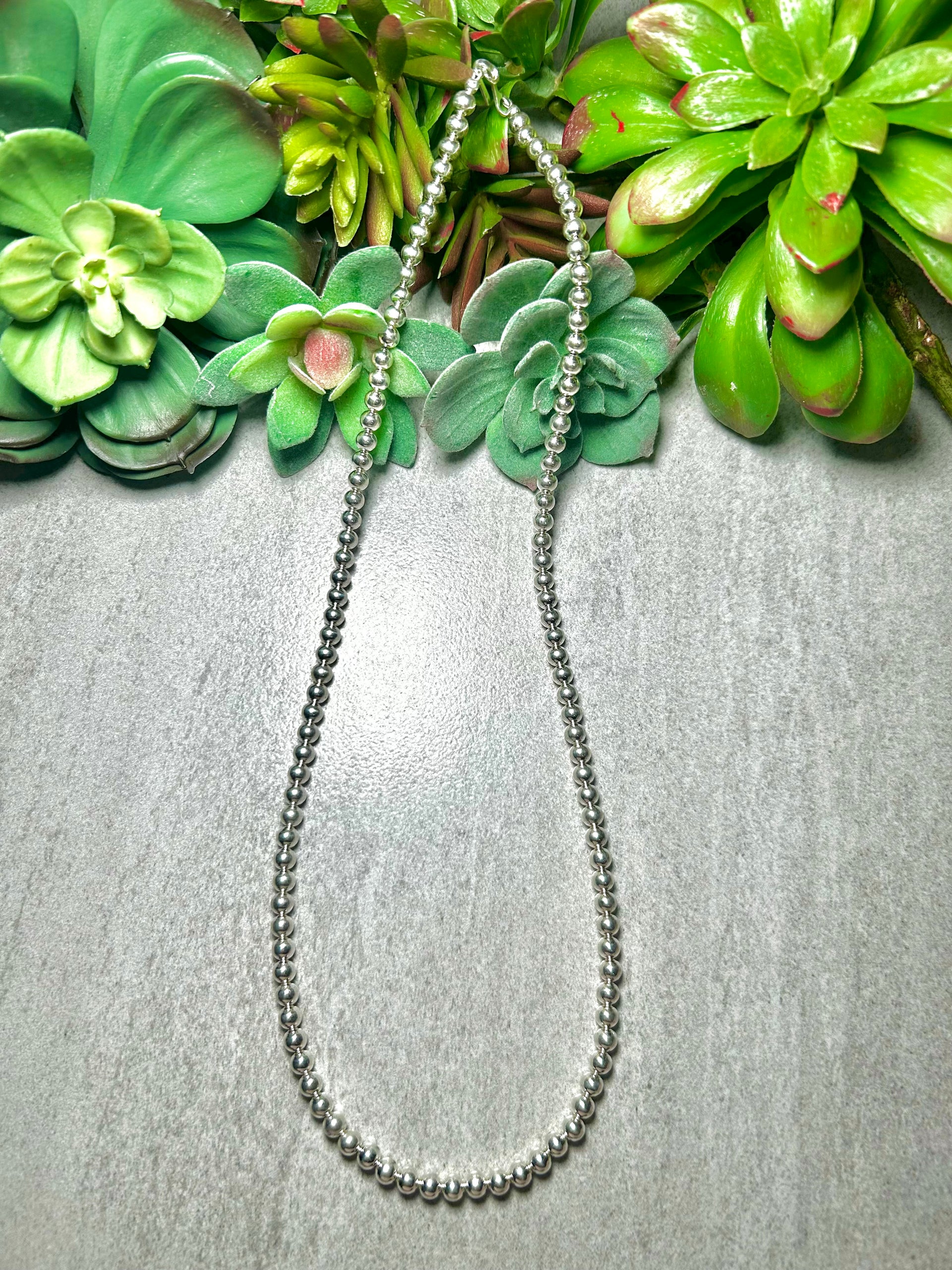 Navajo Made Strung 5 MM Sterling Silver Necklace