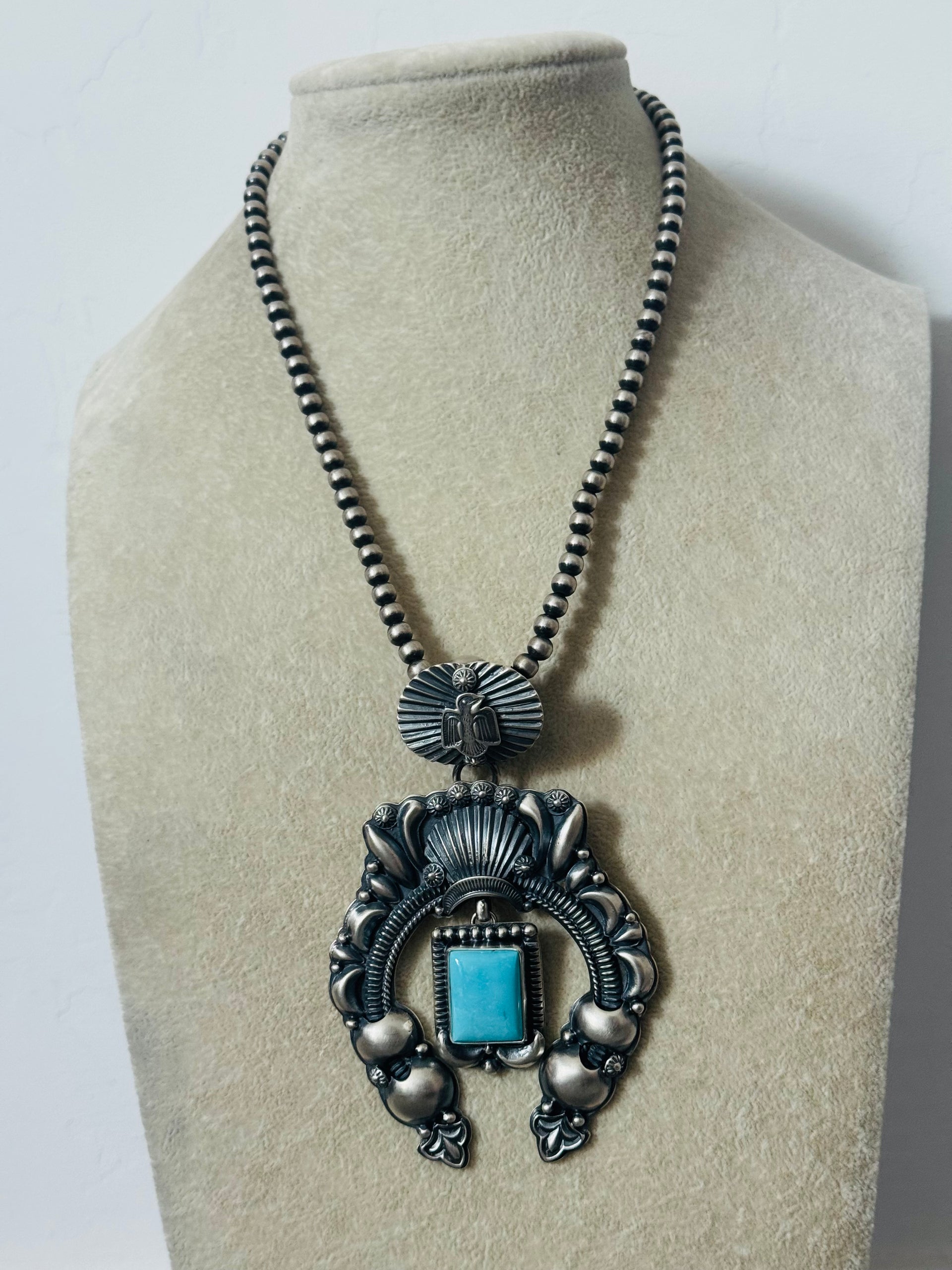 Derek Gordon Natural Morenci Turquoise & Sterling Silver Naja Pendant