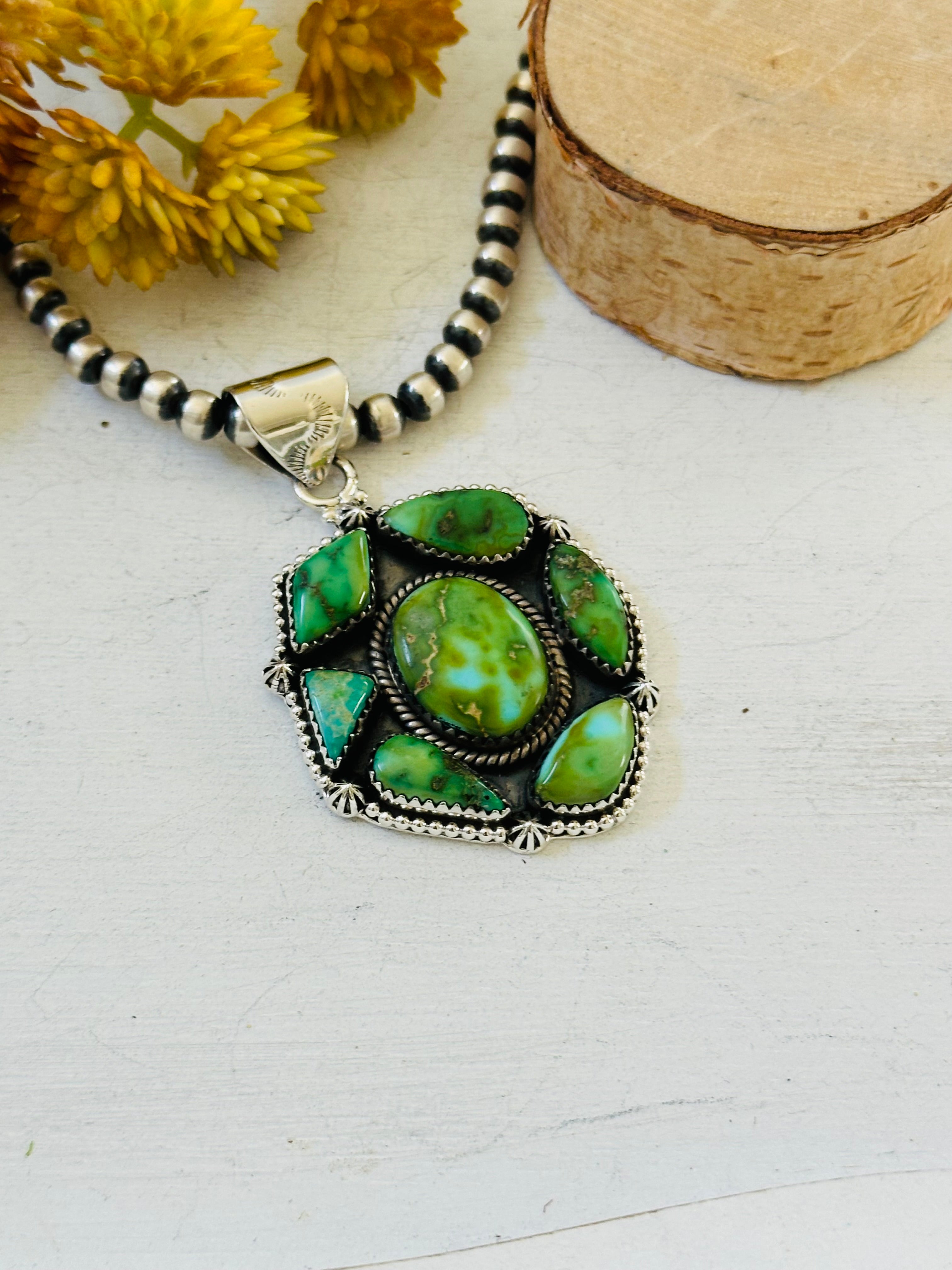 Southwest Handmade Sonoran Mountain Turquoise & Sterling Silver Pendant