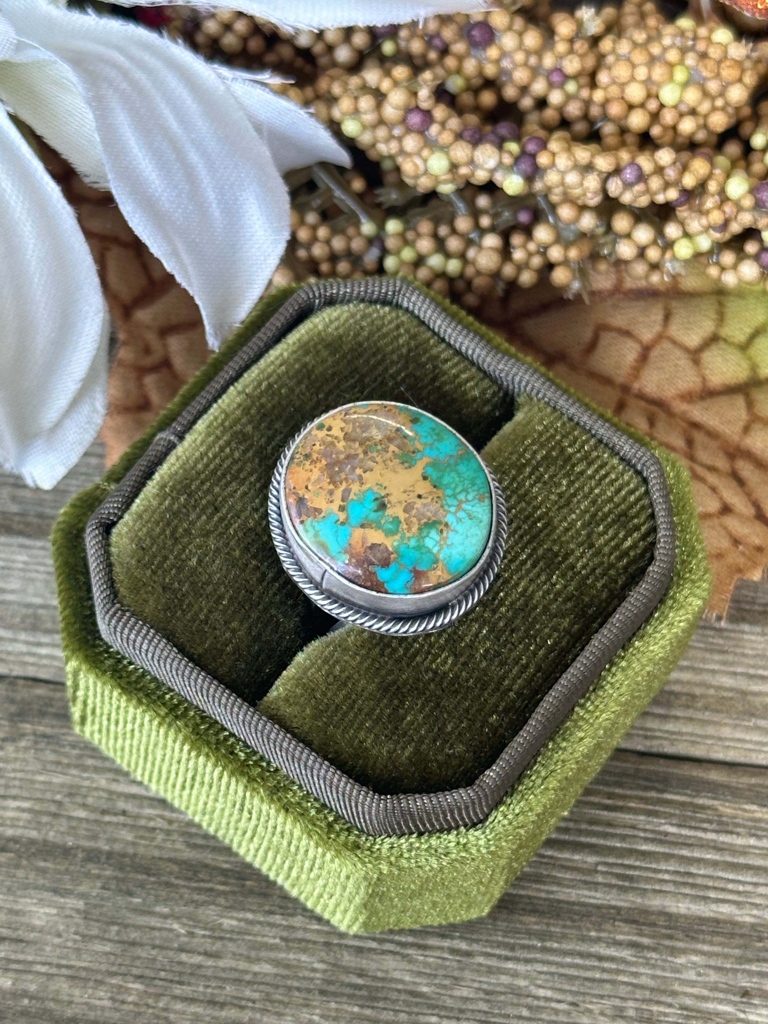 Scott Skeets Sonoran Gold Turquoise &  Sterling Silver Ring Size 5.25