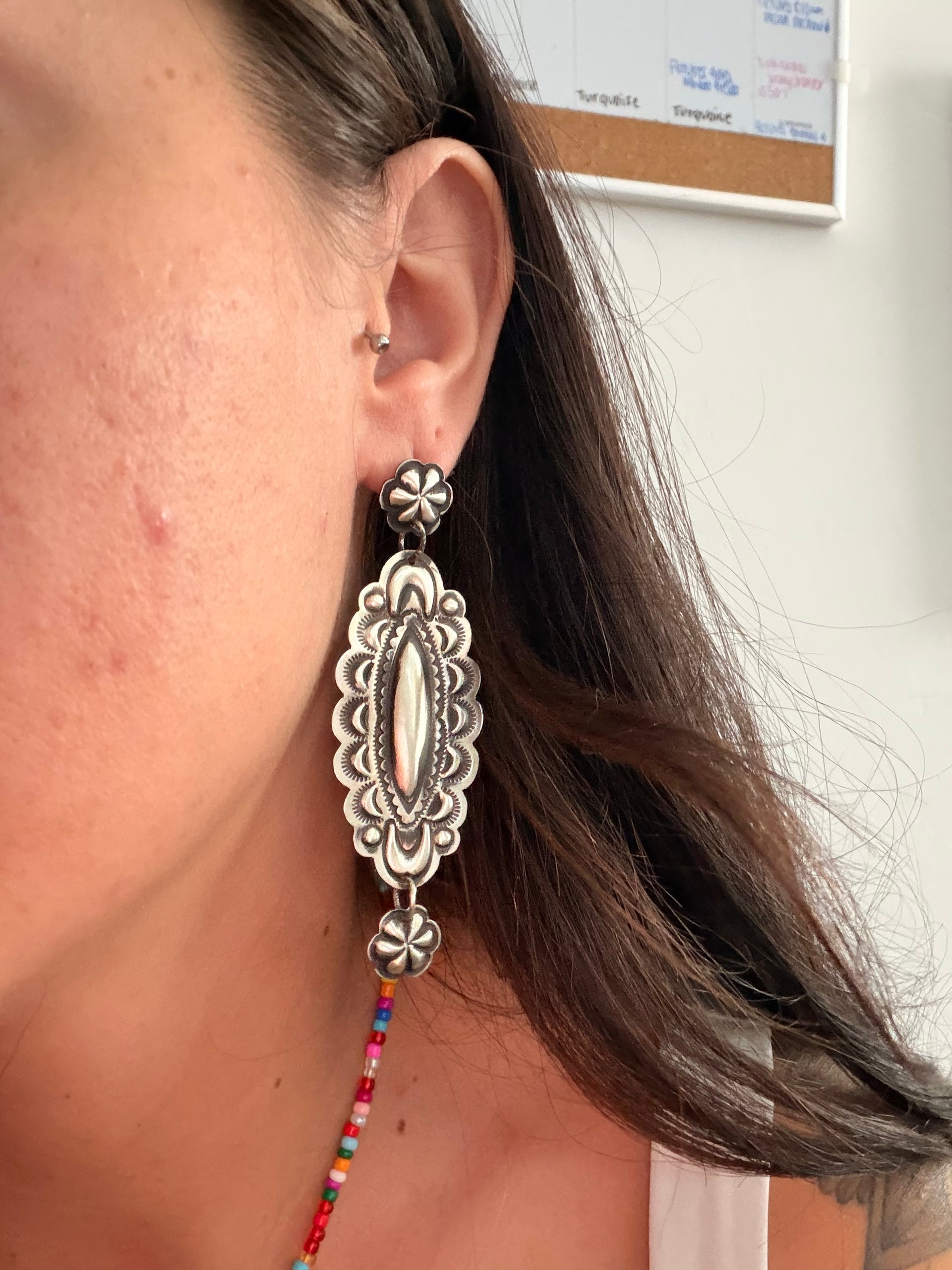 Leander Tahe Sterling Silver Post Dangle Concho Earring