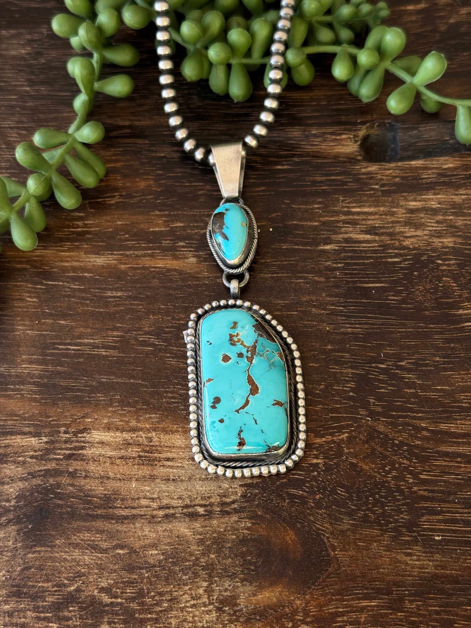 Navajo Made High Grade #8 Turquoise & Sterling Silver Pendant