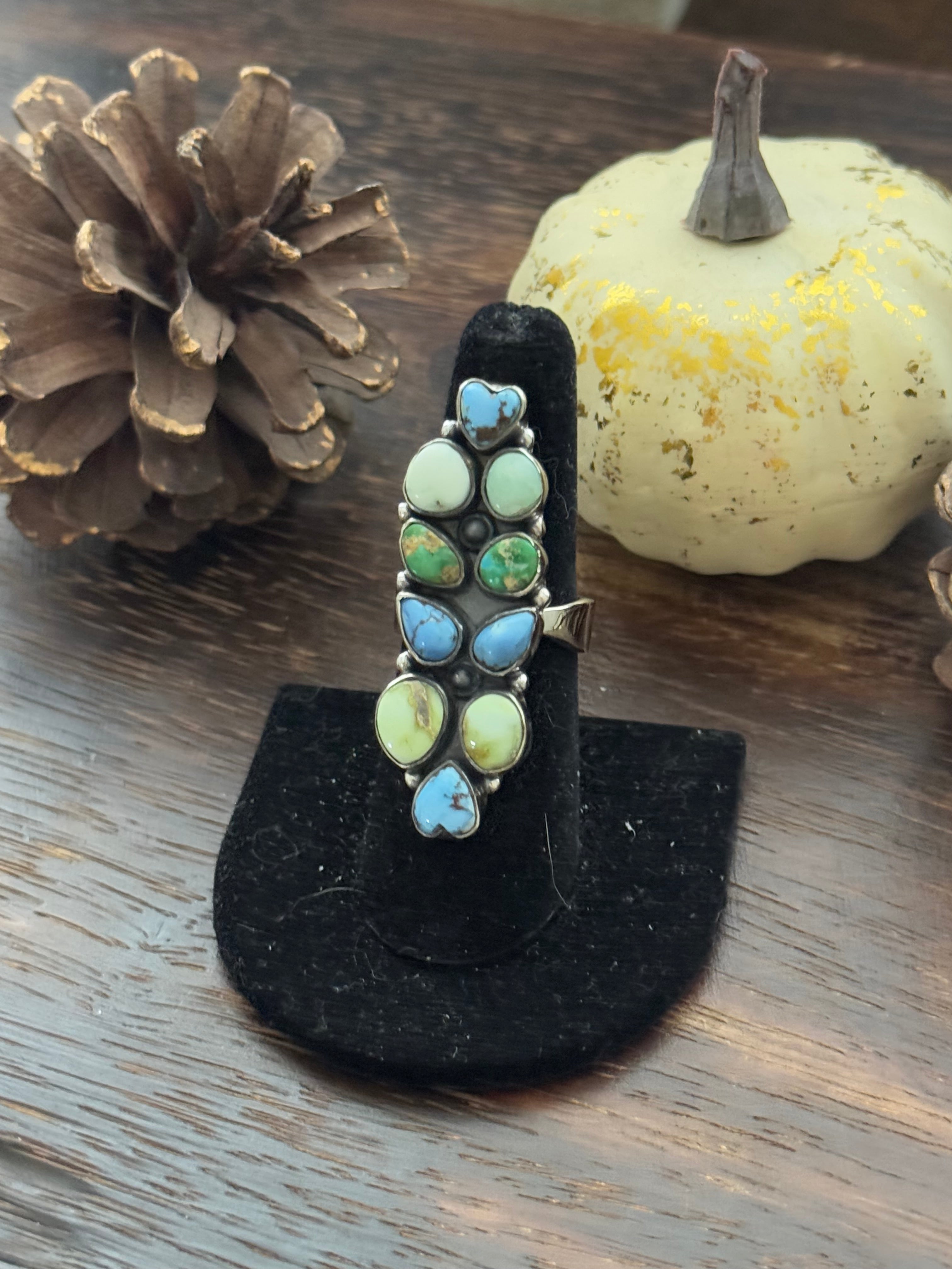 Southwest Handmade Multi Stone & Sterling Silver Adjustable Ring