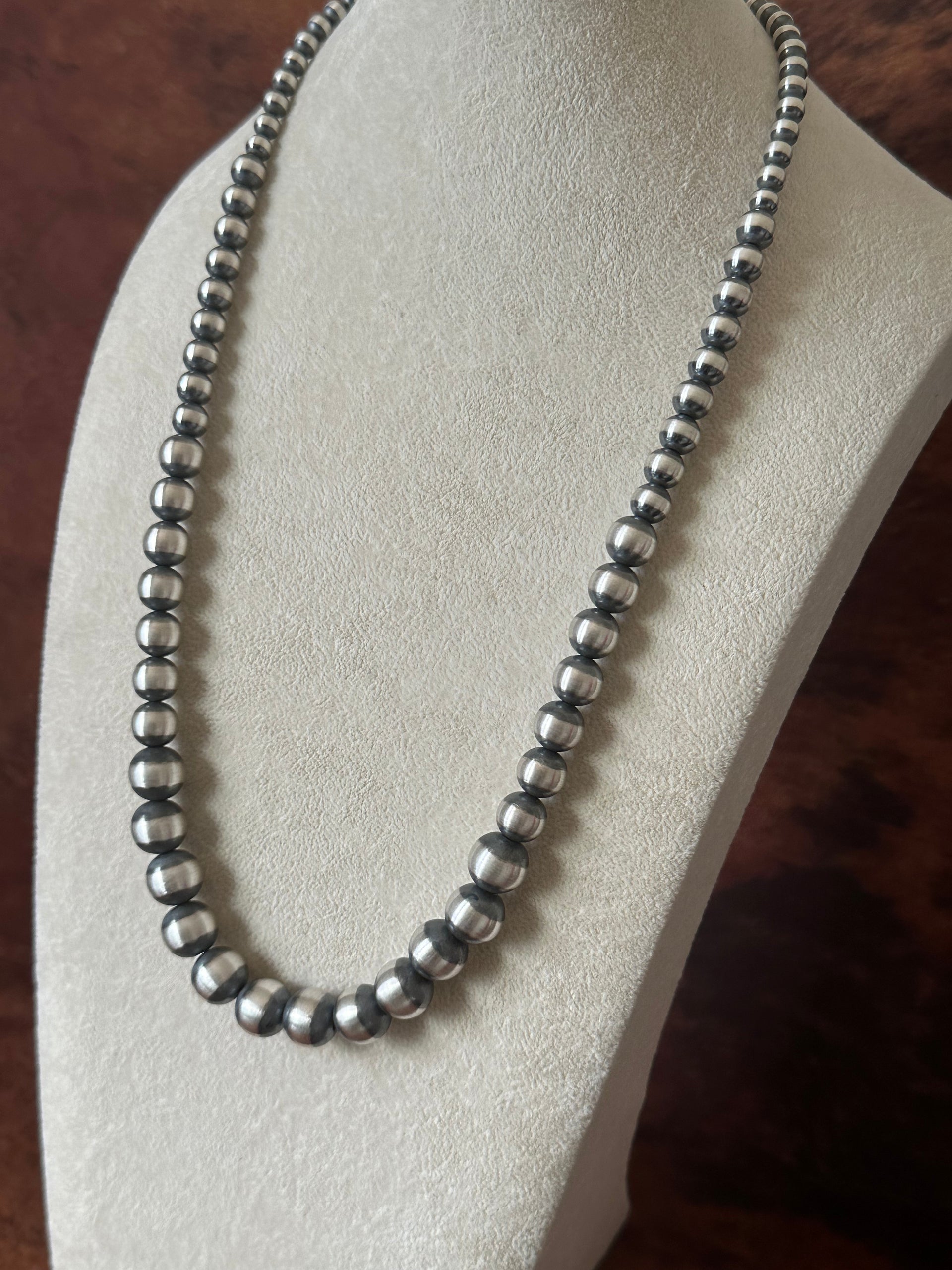 Navajo Strung 6 MM-12 MM Graduated Sterling Silver Pearls Beaded Necklace