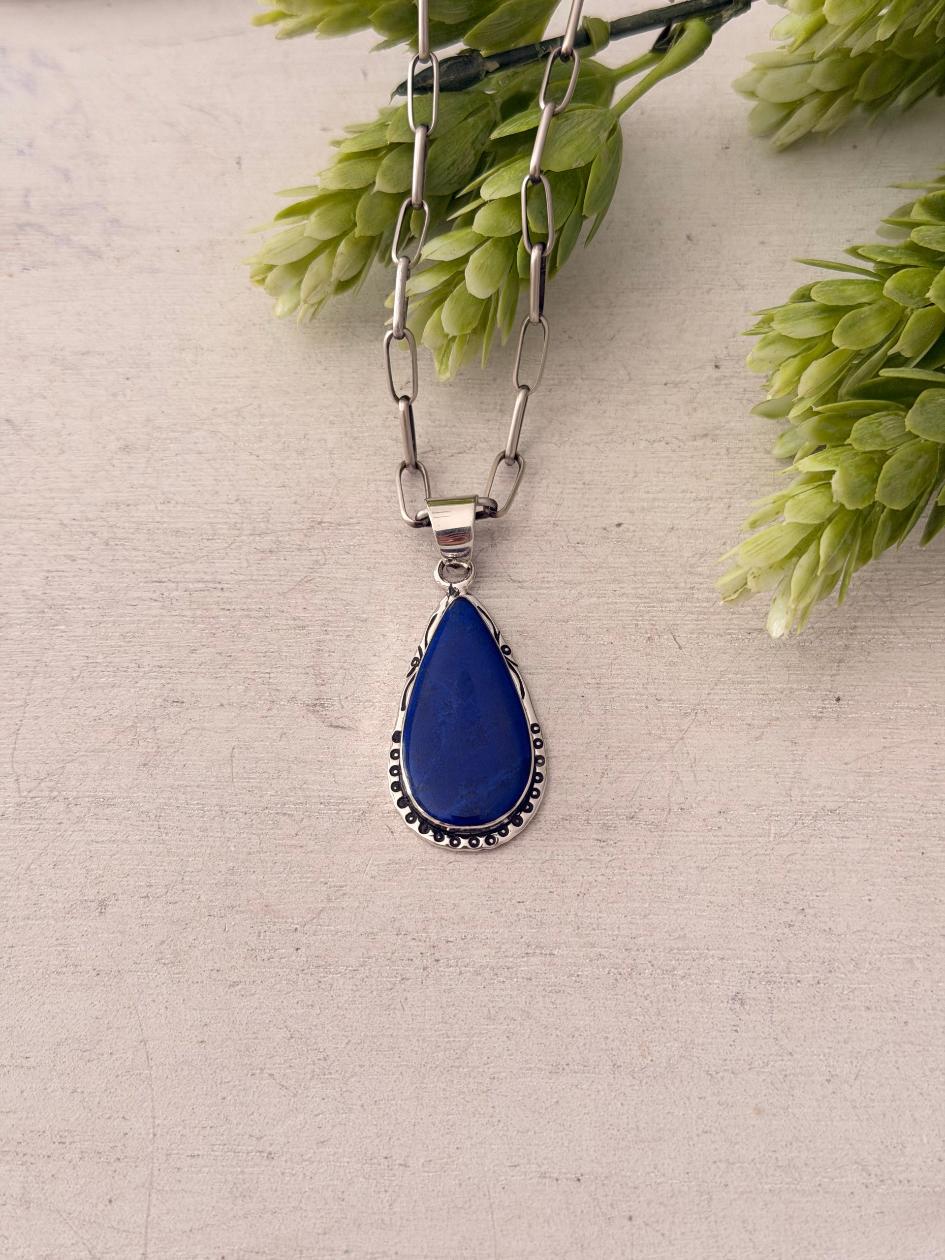 Navajo Made Lapis & Sterling Silver Pendant