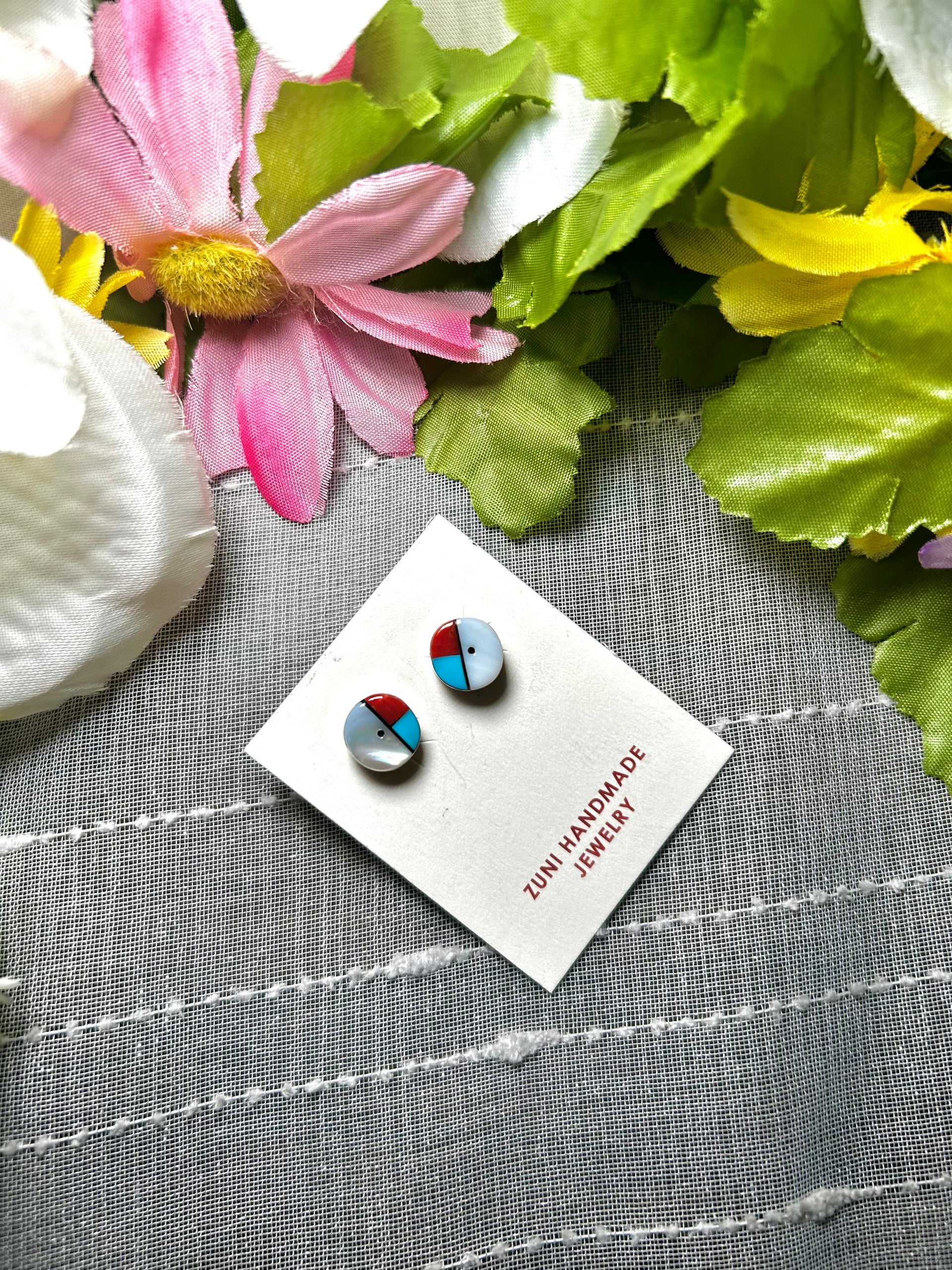 Zuni Made Multi Stone & Sterling Silver Post Earrings