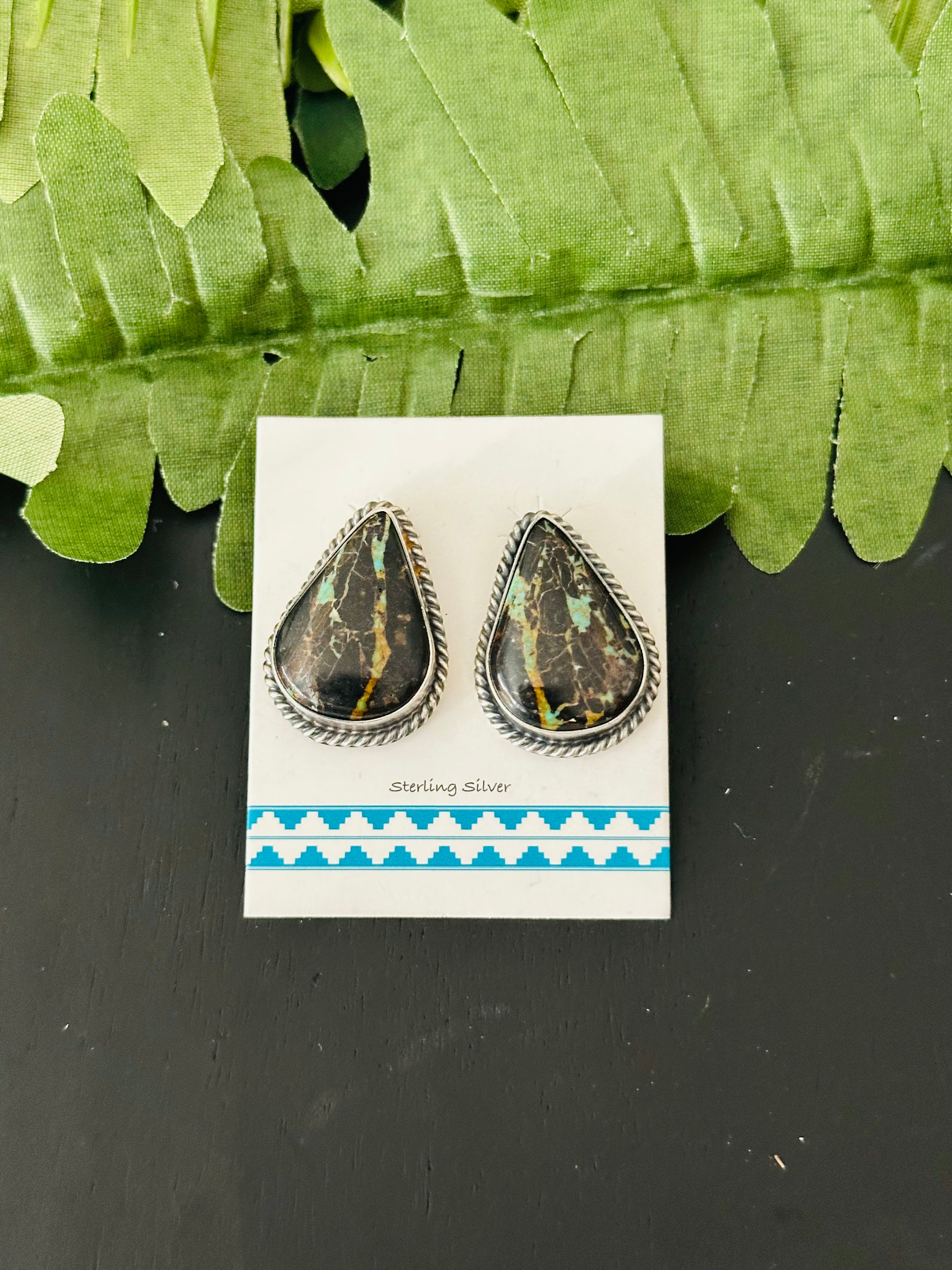 Pete Skeets Black Jack Turquoise & Sterling Silver Post Earrings