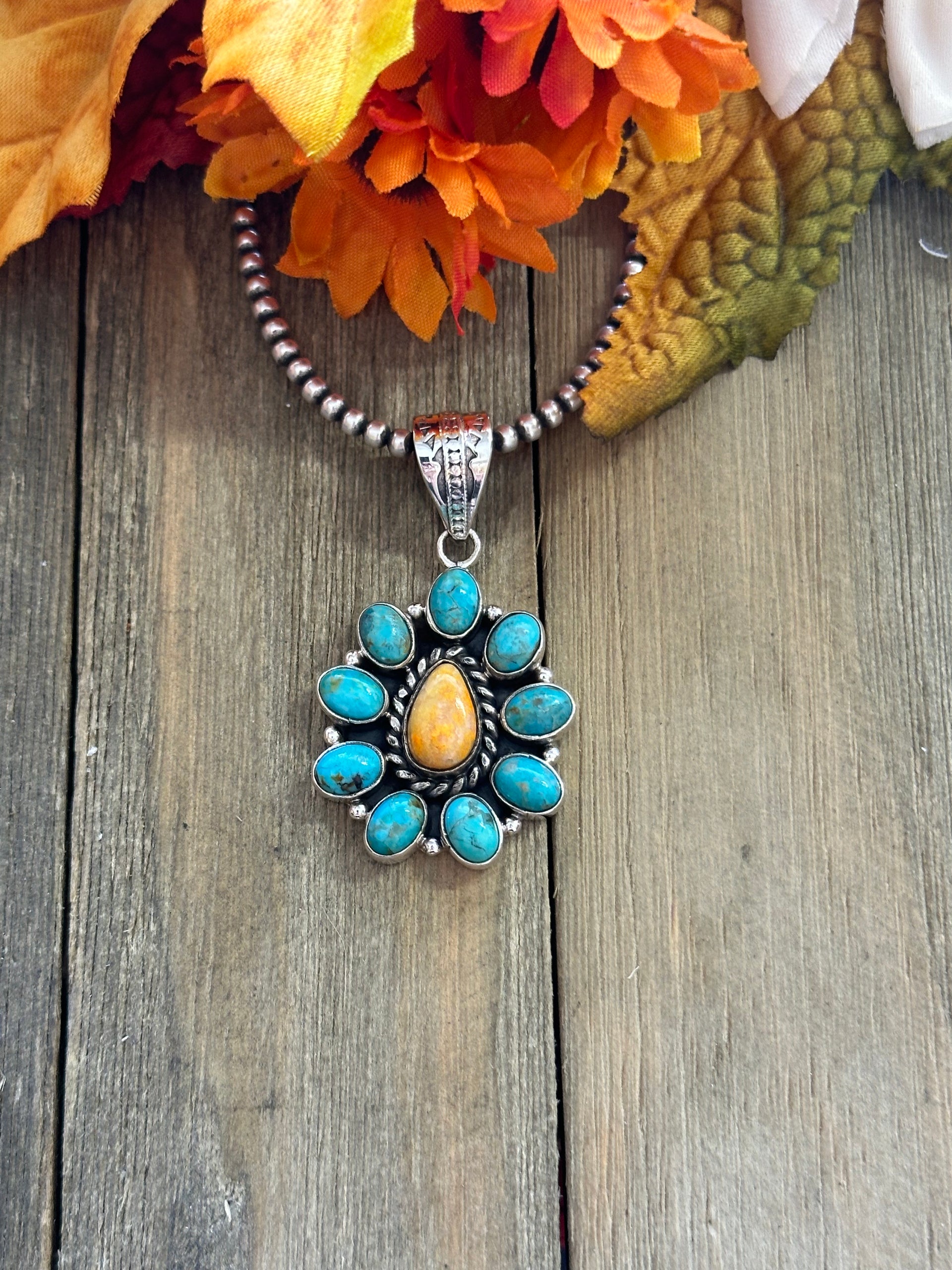 Southwest Handmade Multi Stone & Sterling Silver Cluster Pendant