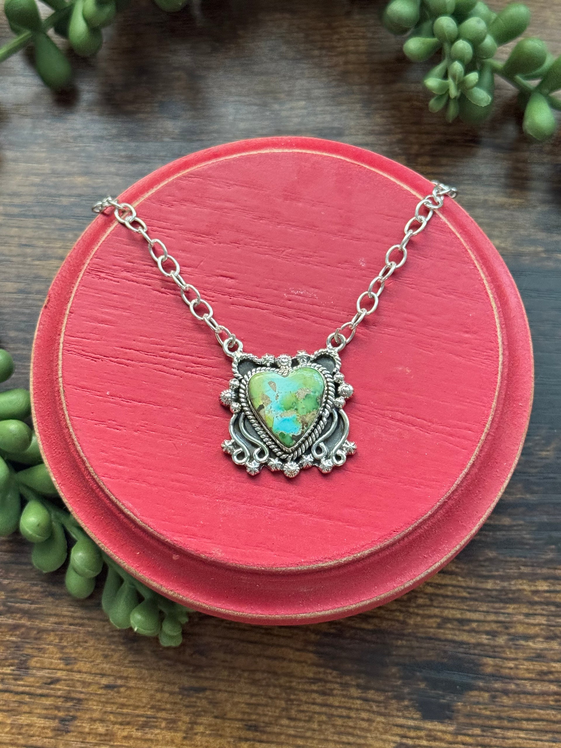 Southwest Made Sonoran Mountain Turquoise & Sterling Silver Heart Necklace