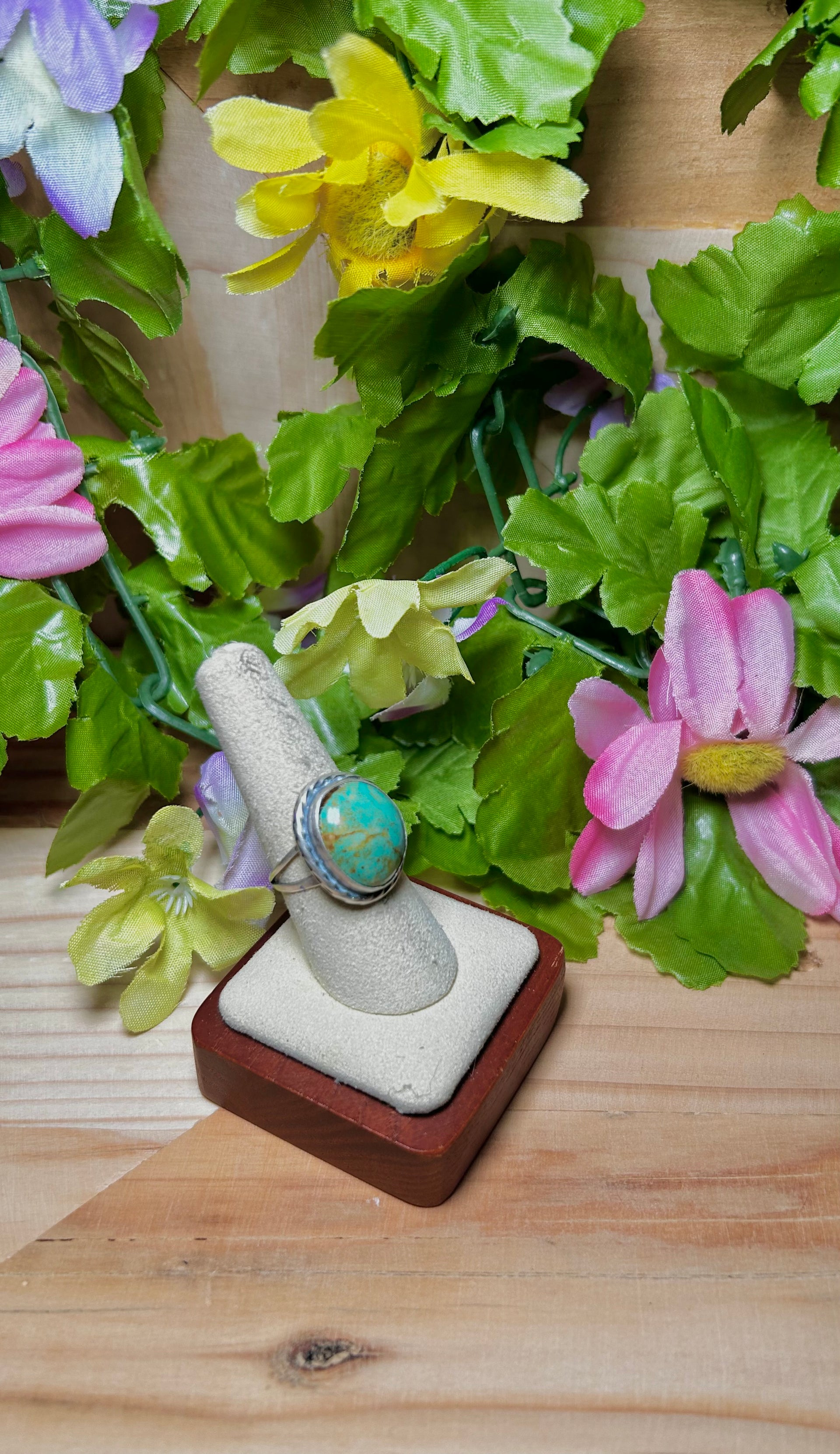 Navajo Made Kingman Turquoise & Sterling Silver Ring Size 8