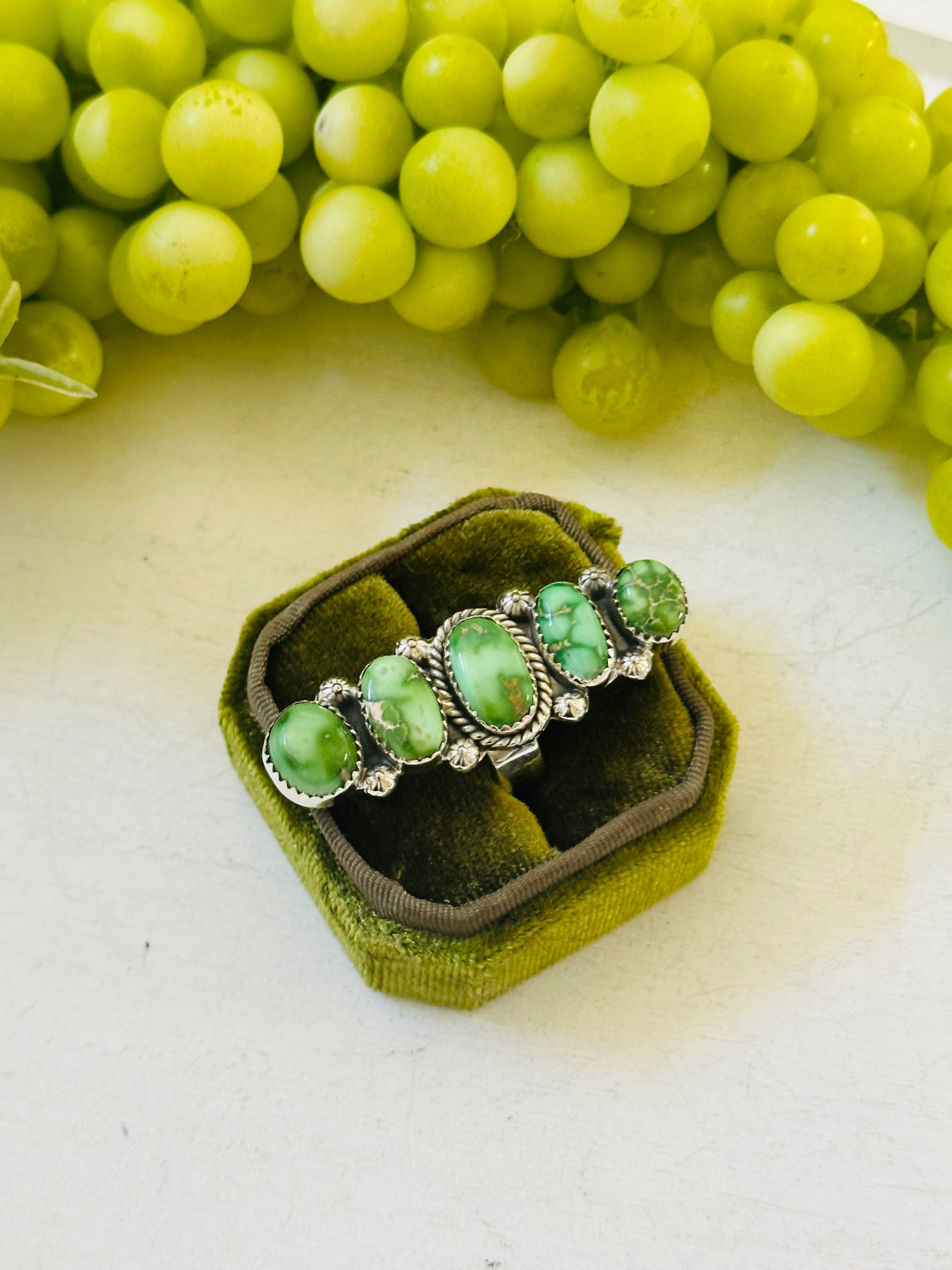 Southwest Handmade Emerald Valley Turquoise & Sterling Silver Adjustable Cluster Ring