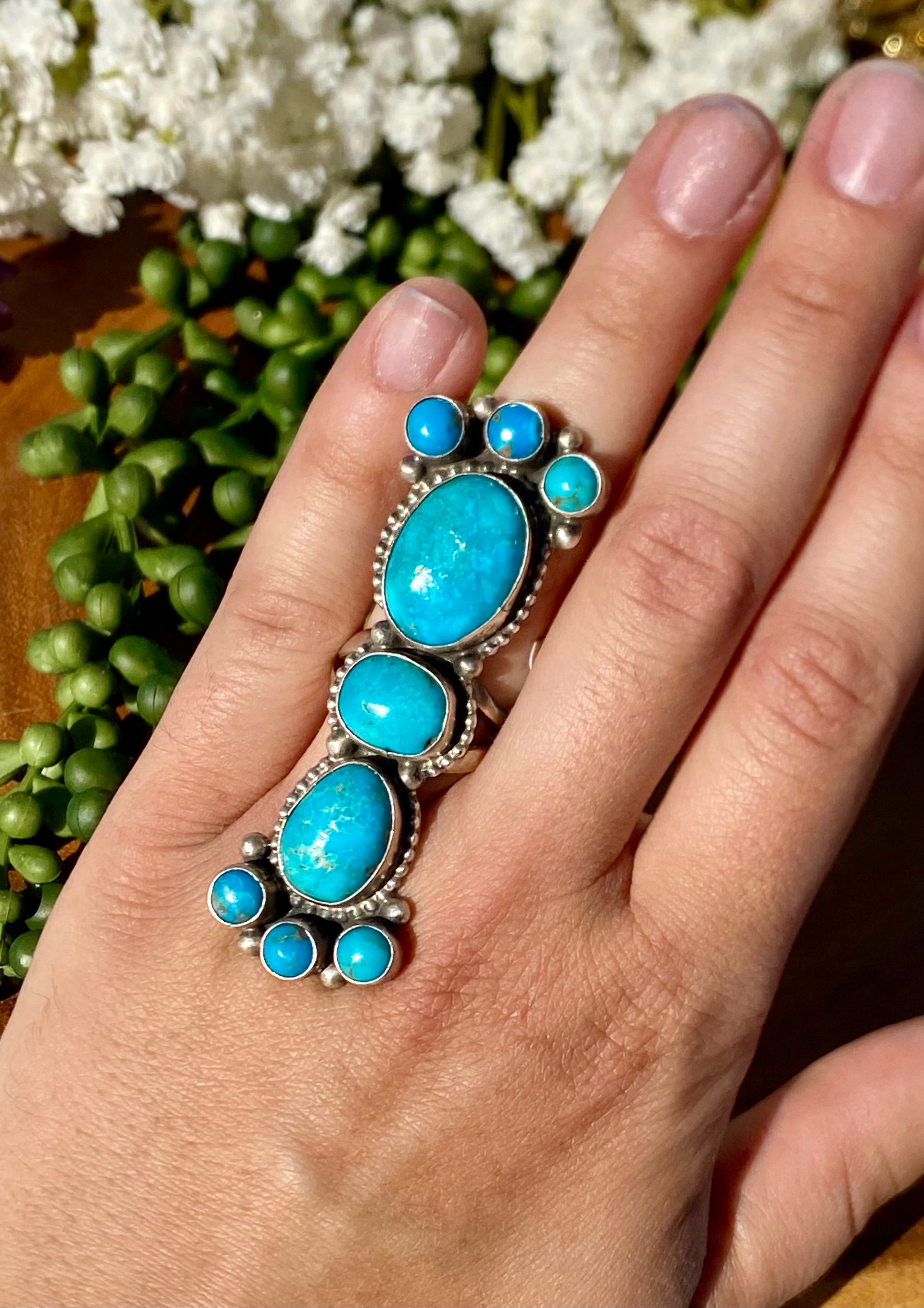 Sheila Becenti Navajo Kingman Turquoise & Sterling Silver Size 8