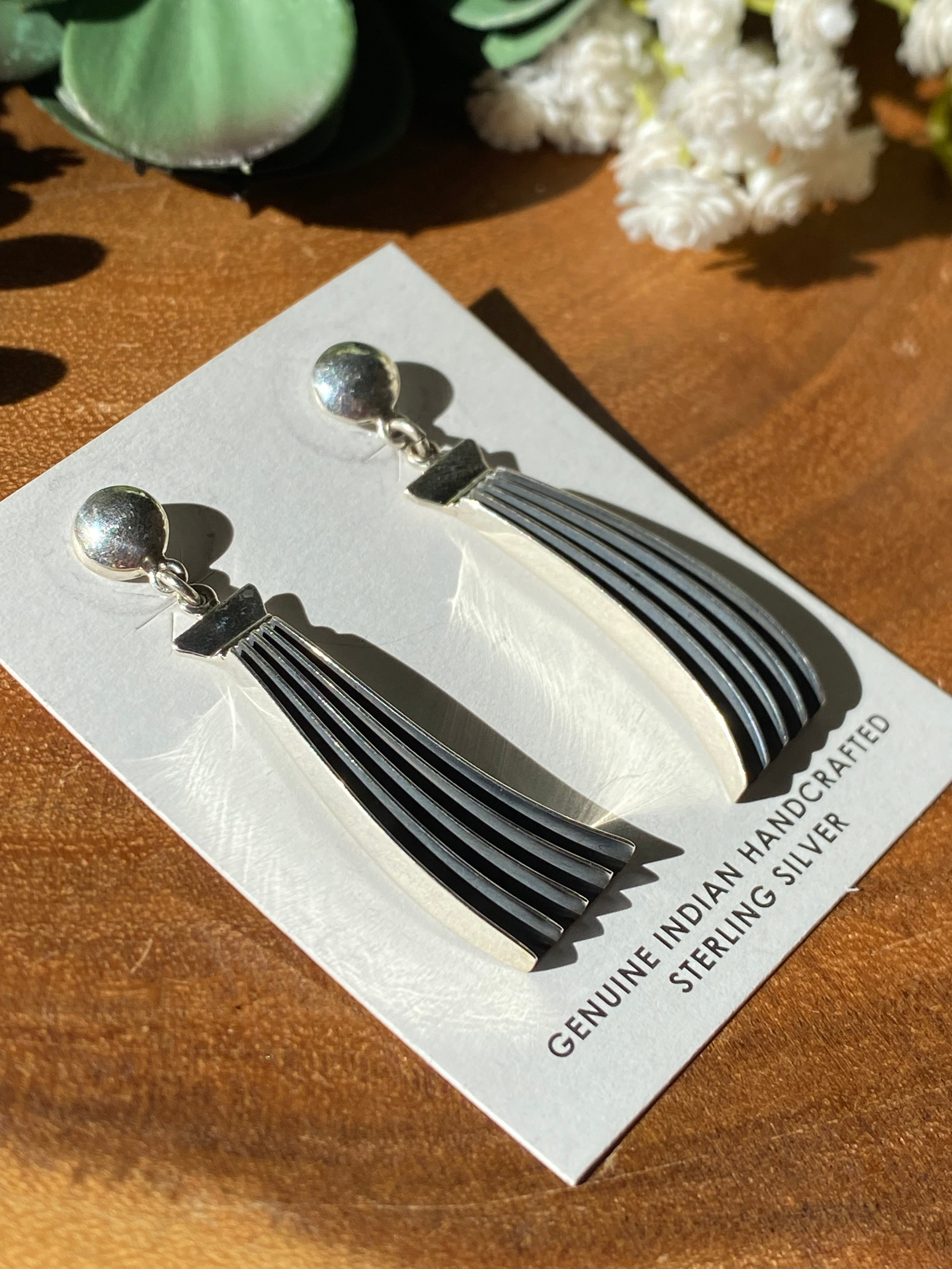 Navajo Made Sterling Silver Post Dangle Earrings