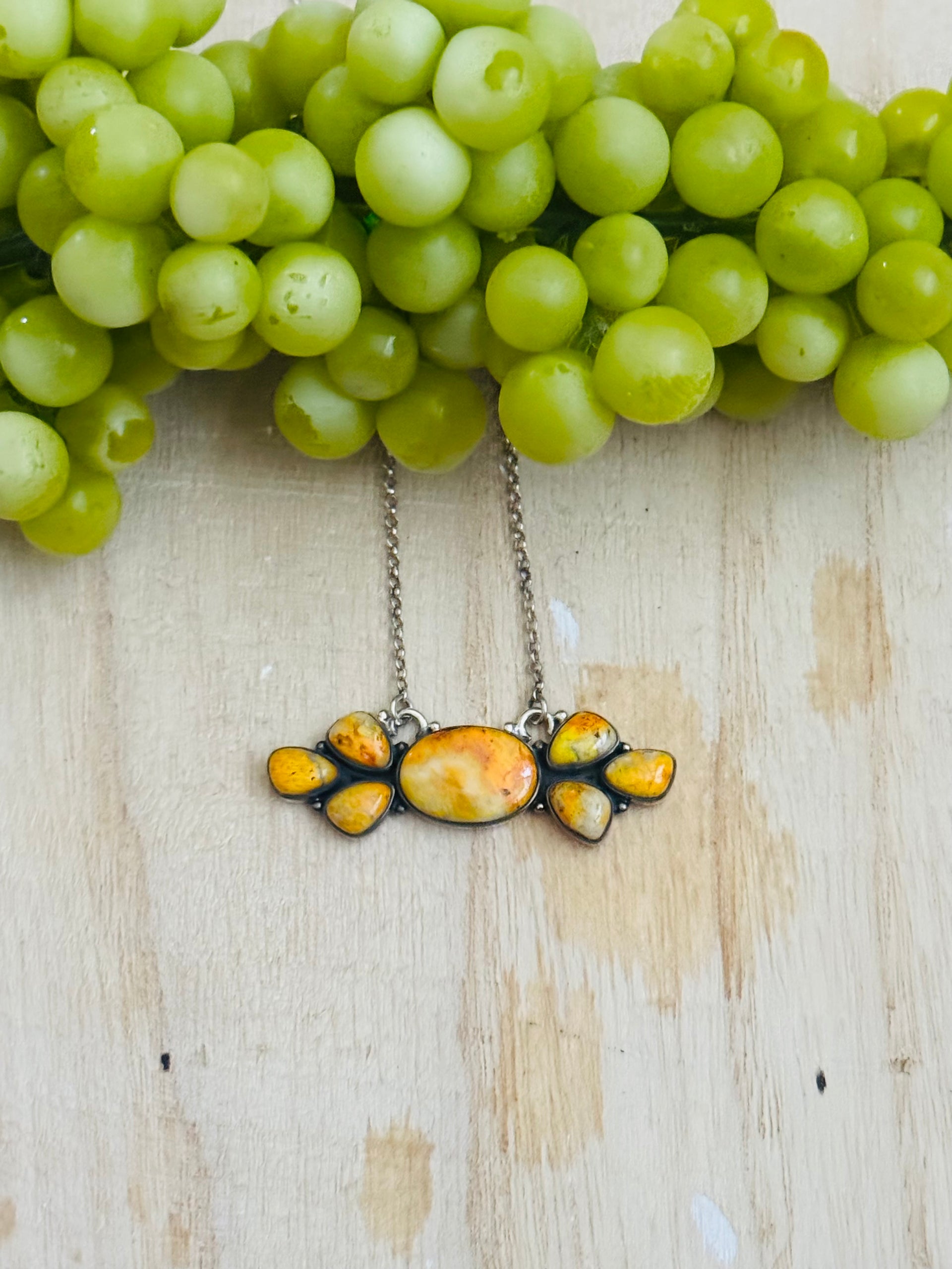 Southwest Made Bb Agate & Sterling Silver Cluster Necklace