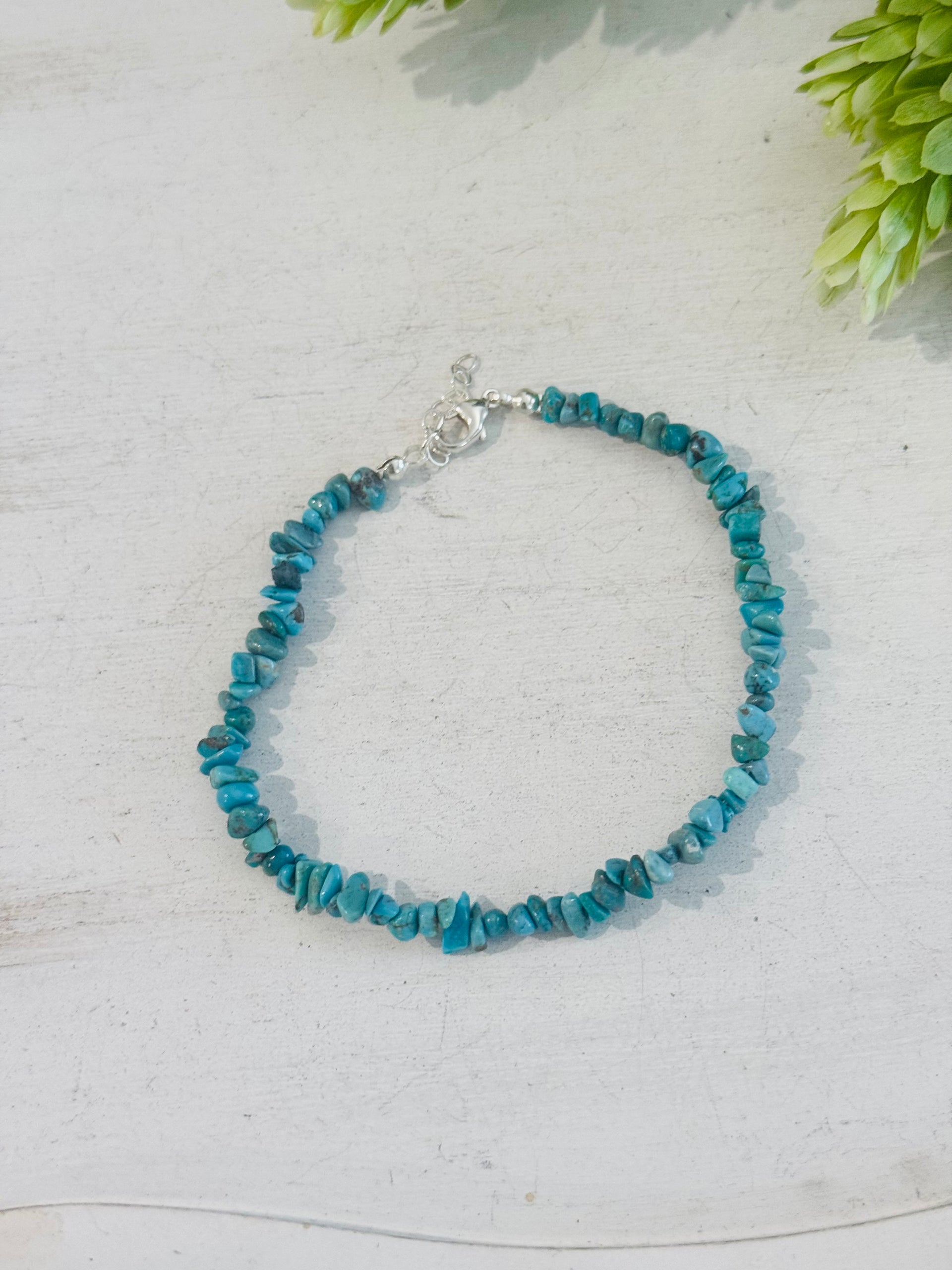 Southwest Strung Kingman Turquoise & Sterling Silver Beaded Anklet