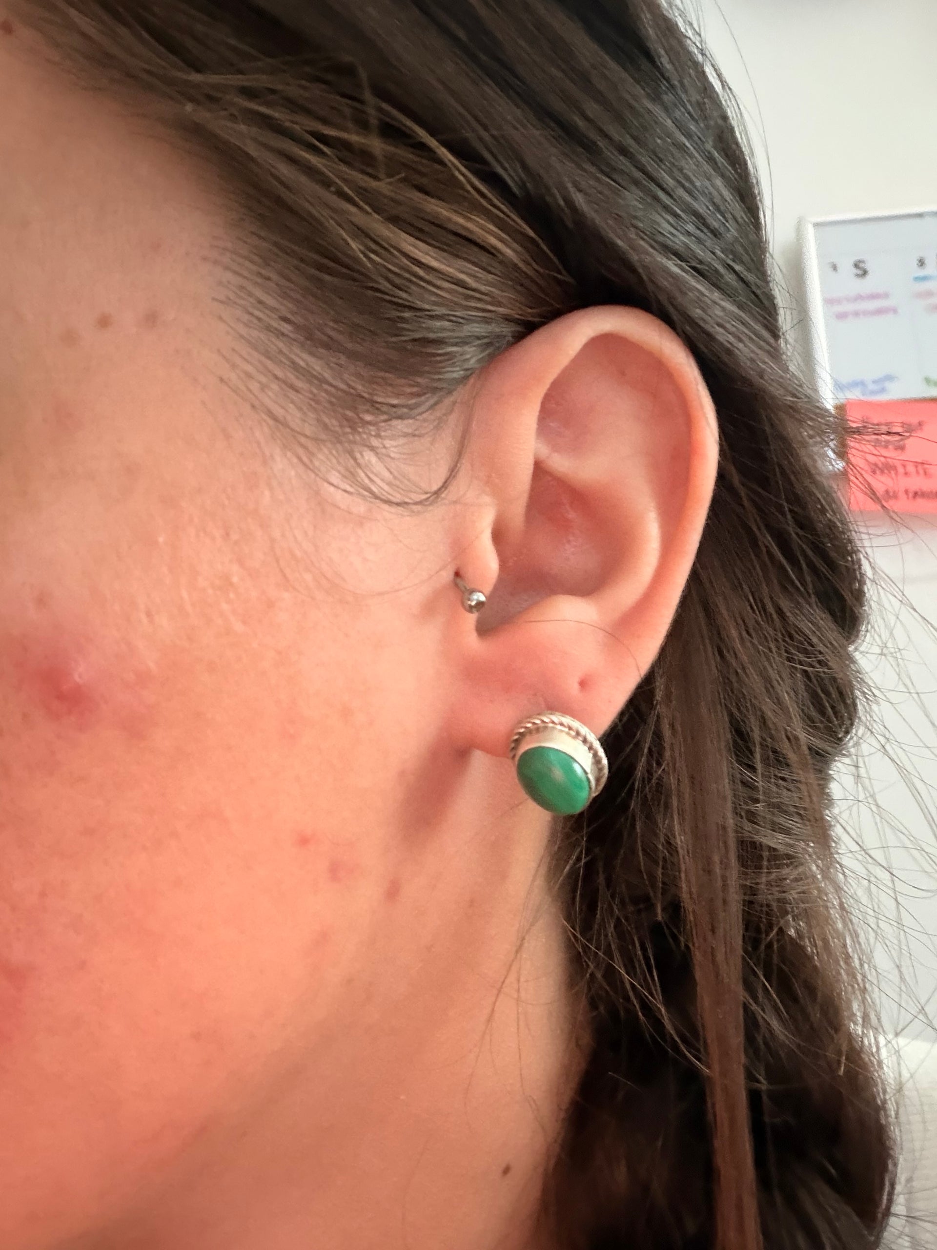 Navajo Handmade Malachite & Sterling Silver Post Earrings