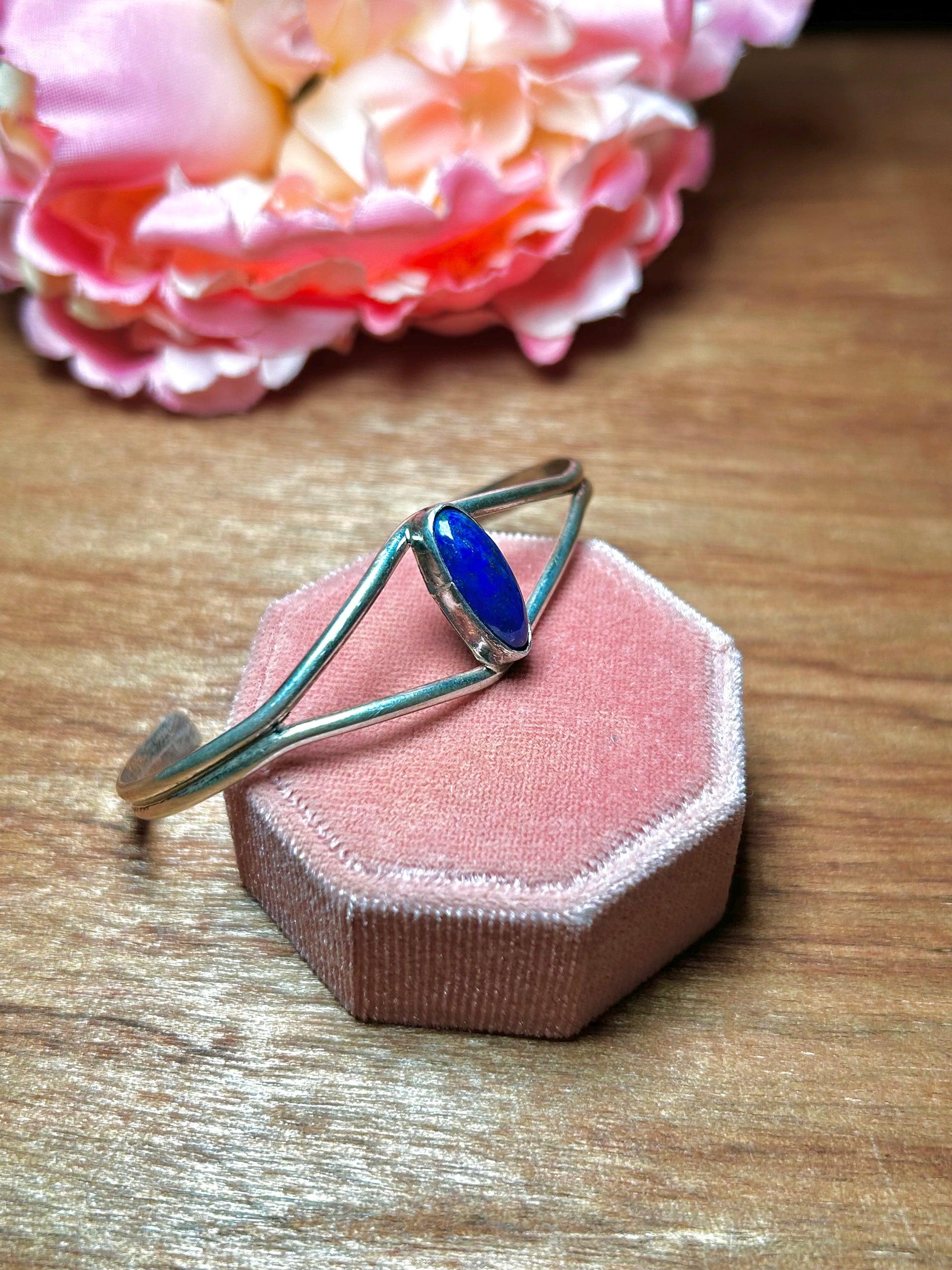 Navajo Made Lapis & Sterling Silver Cuff Bracelet