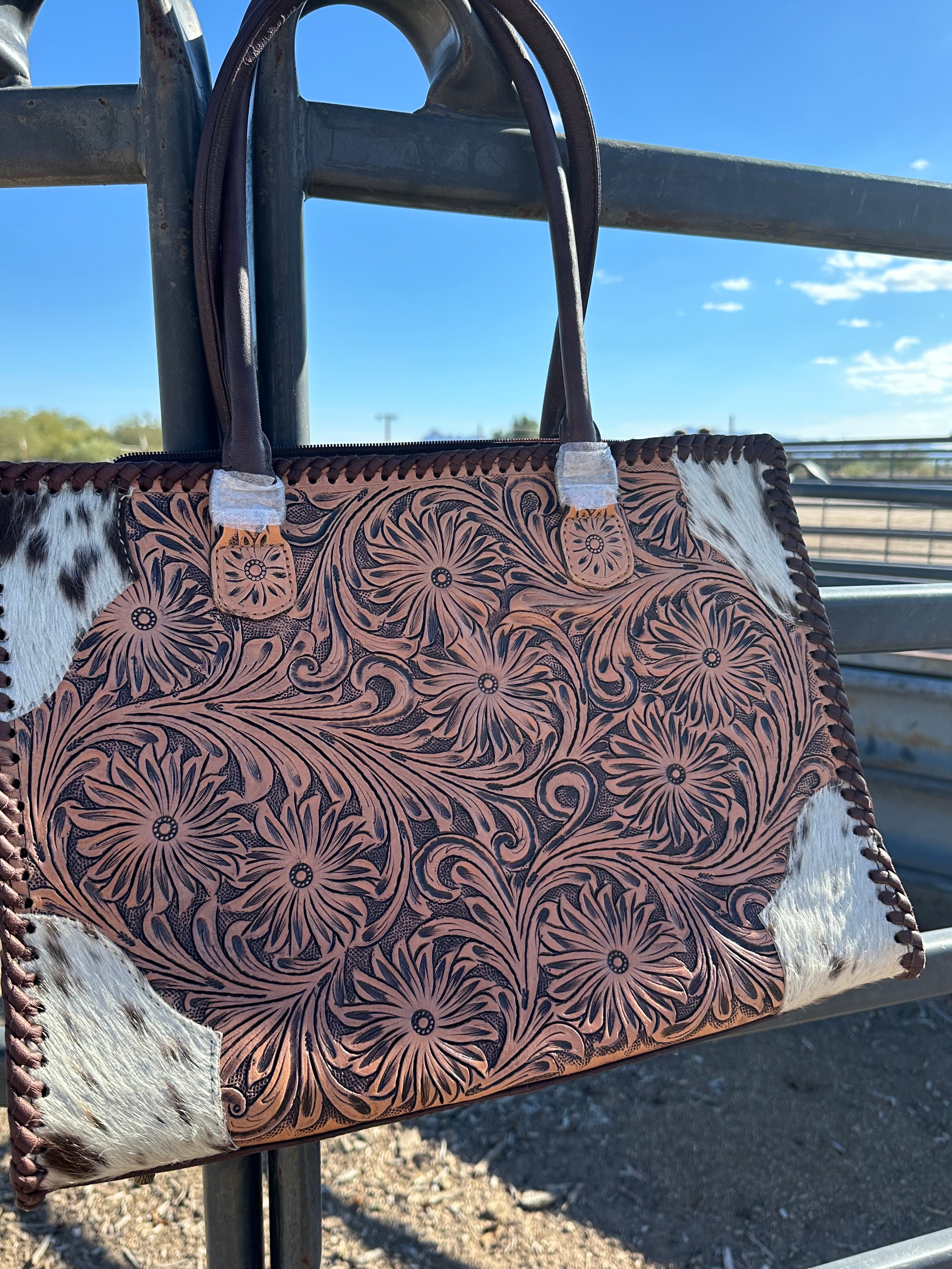 Genuine Tooled Leather & Cowhide Purse