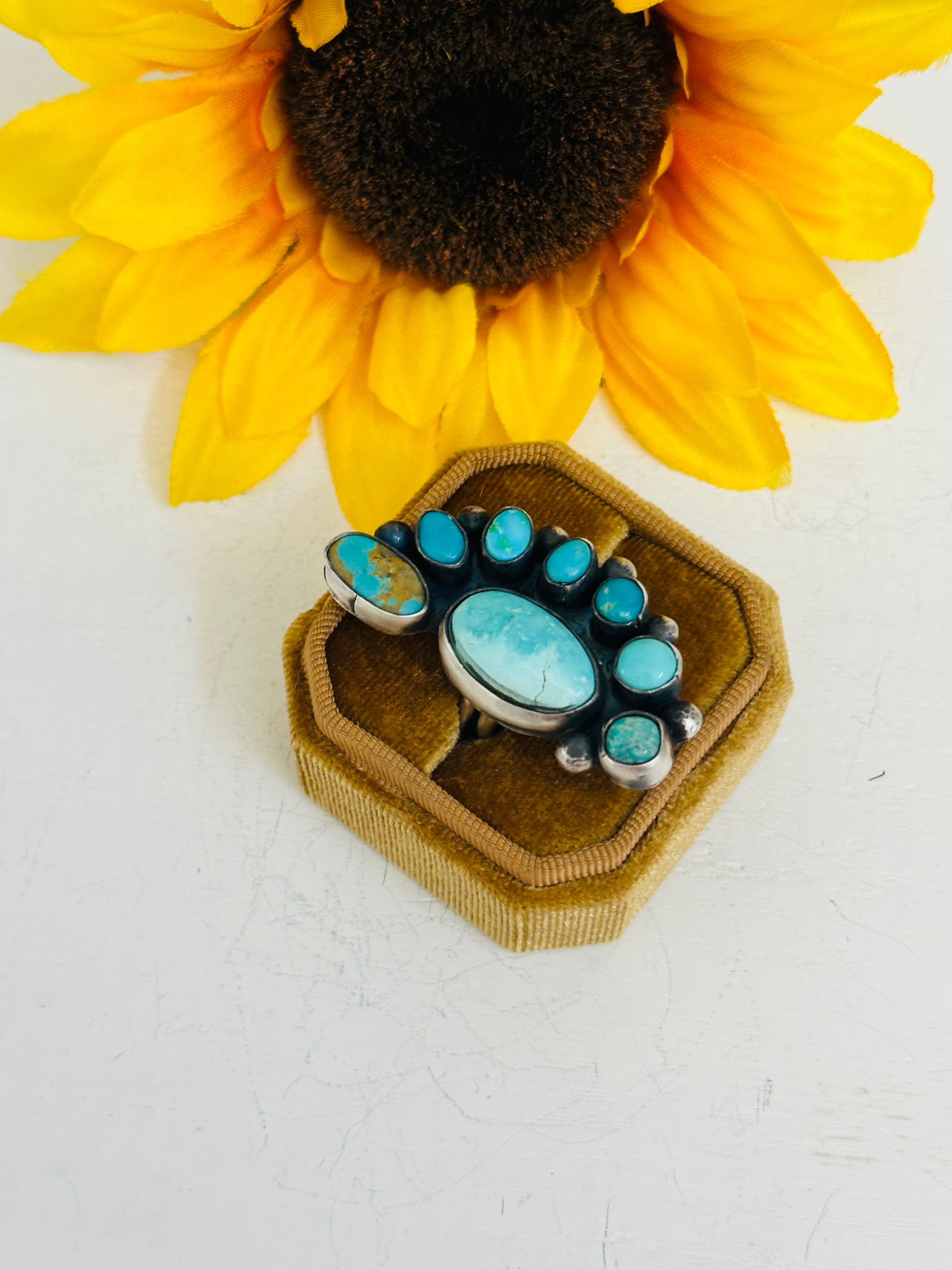 Navajo Made Royston Turquoise & Sterling Silver Adjustable Ring