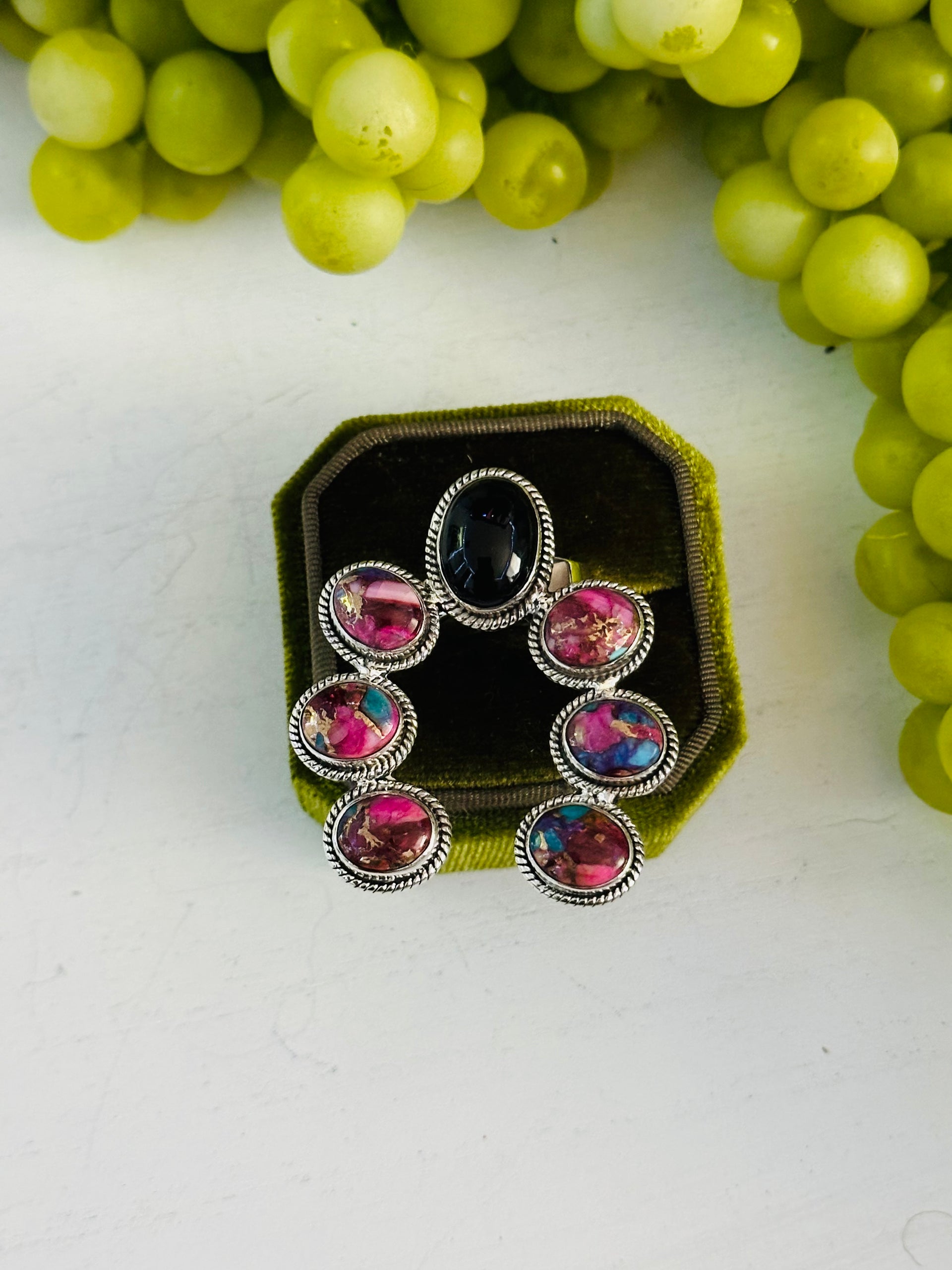 Southwest Handmade Multi Stone & Sterling Silver Adjustable Cluster Naja Ring