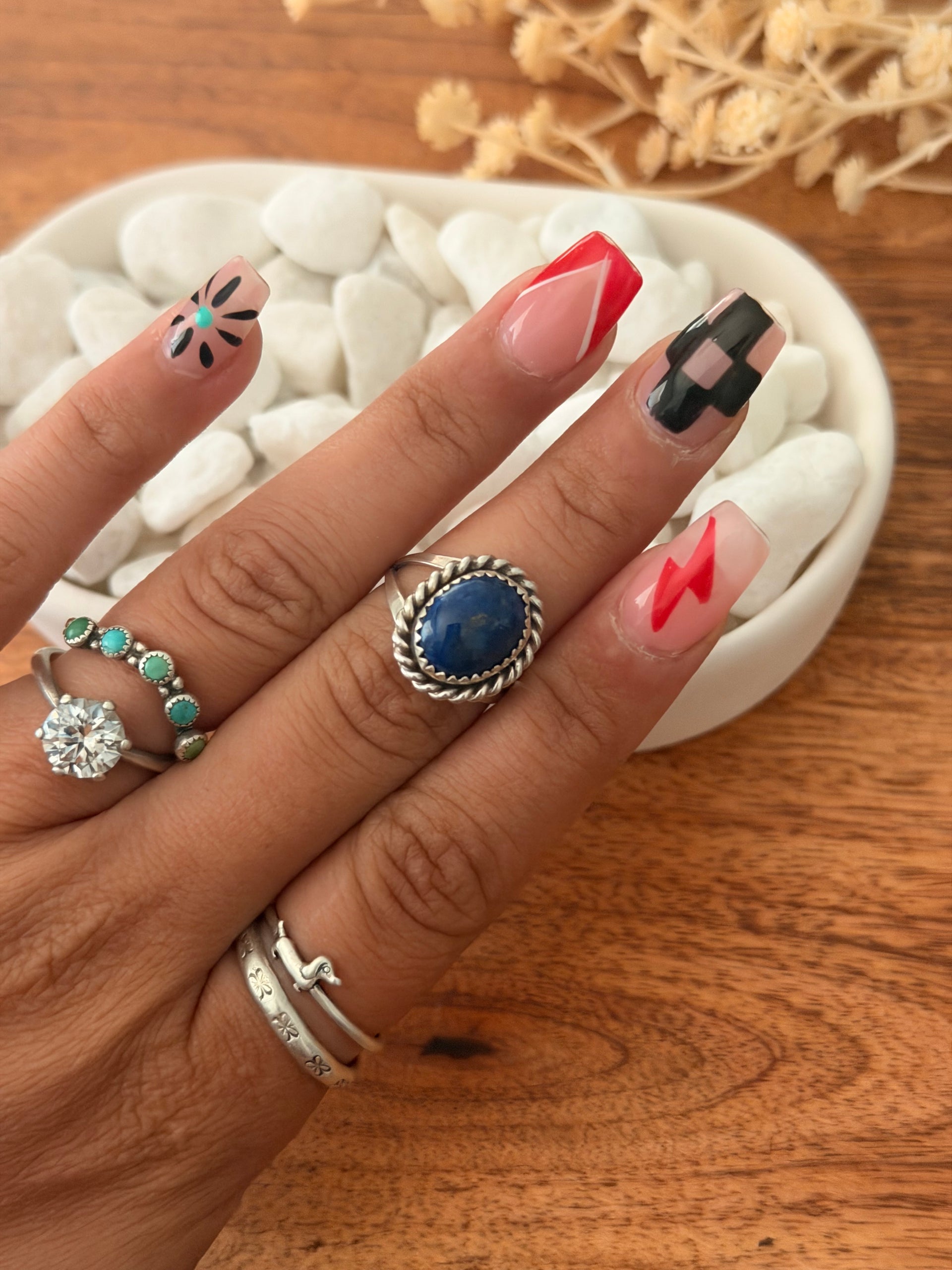 Navajo Made Lapis & Sterling Silver Ring Size 6.5
