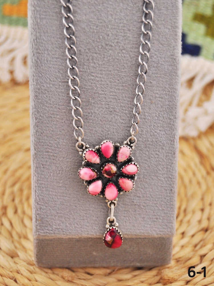 Southwest Made Rose Dahlia & Sterling Silver Necklace